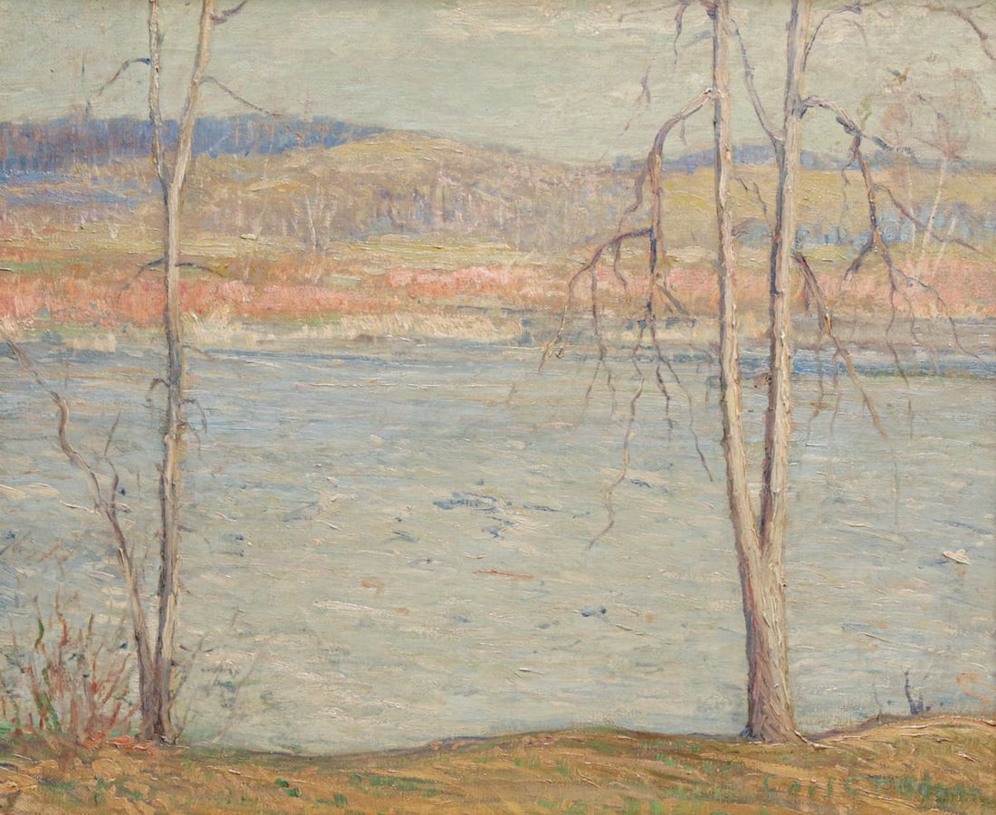Carl Gustaf Theodore Olson (1875 - 1952) Massachusetts Painting "Charles River" c1929: Carl Gustaf Theodore Olson (1875 - 1952) Massachusetts Painting "Charles River" c1929. Oil painting on canvas. Came from the Olson Family Estate. Olson was a Swedish American artist active in