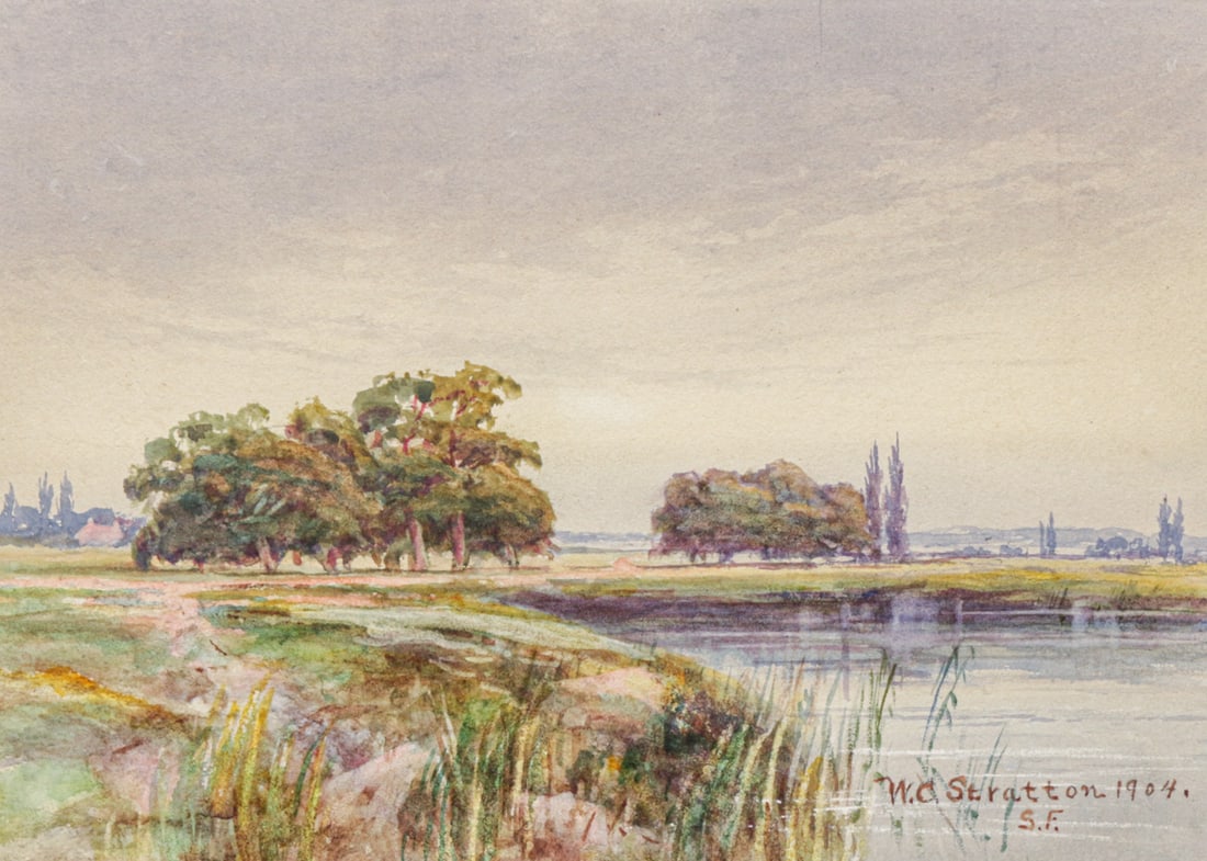 Wallace Clinton Stratton (1855-1925) San Francisco Oak Trees & Lake Watercolor 1904: Wallace Clinton Stratton (1855-1925) San Francisco Oak Trees & Lake Watercolor 1904. Born in Massachusetts, Stratton came to San Francisco in 1895. After the 1906 earthquake, he moved to Oakland.