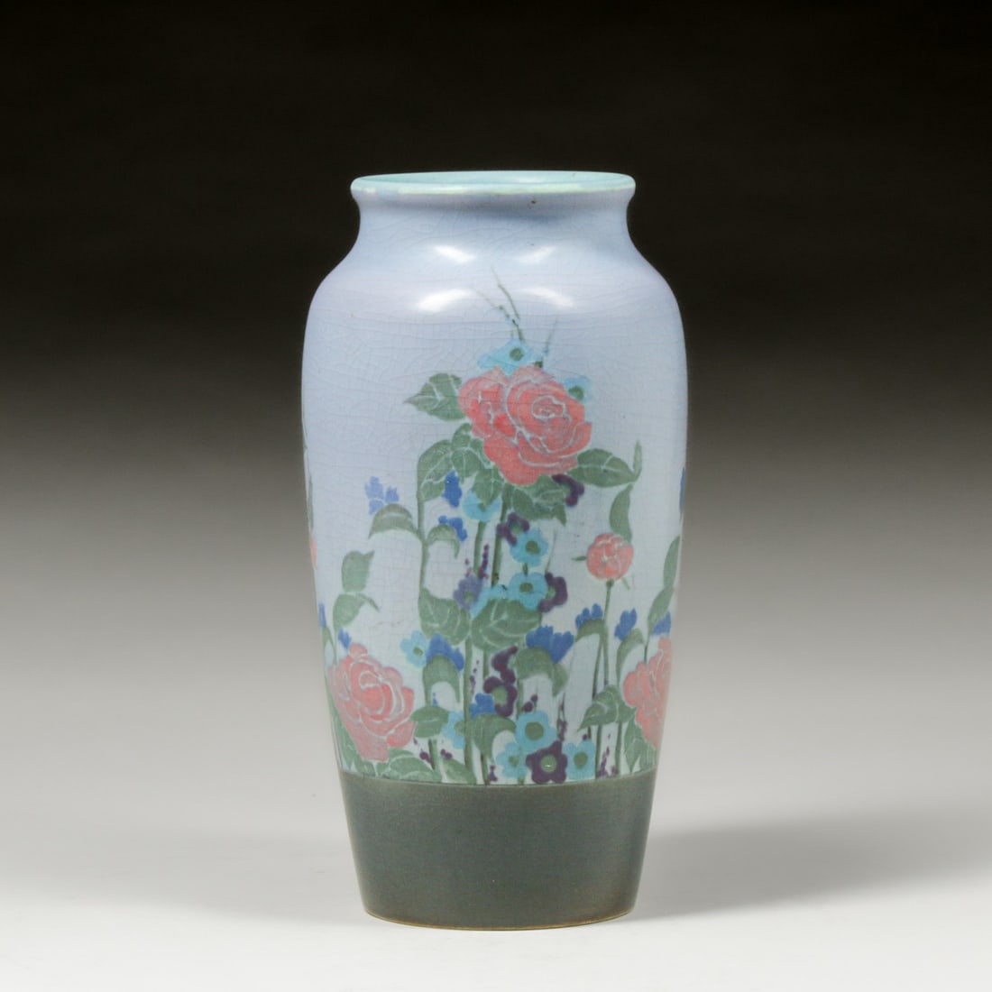 Rookwood Pottery Elizabeth F. McDermott Vellum Decorated Wild Roses Vase 1919: Rookwood Pottery Elizabeth F. McDermott Vellum Decorated Wild Roses Vase 1919. Signed. Perfect condition. 11"h x 5.5"d FREE NATIONWIDE SHIPPING Free Nationwide Shipping within the lower 48 states for