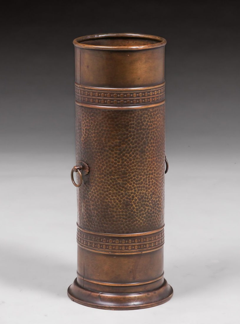 WMF - German Hammered Brass Two-Handled Umbrella Stand c1905 (1 of 4)