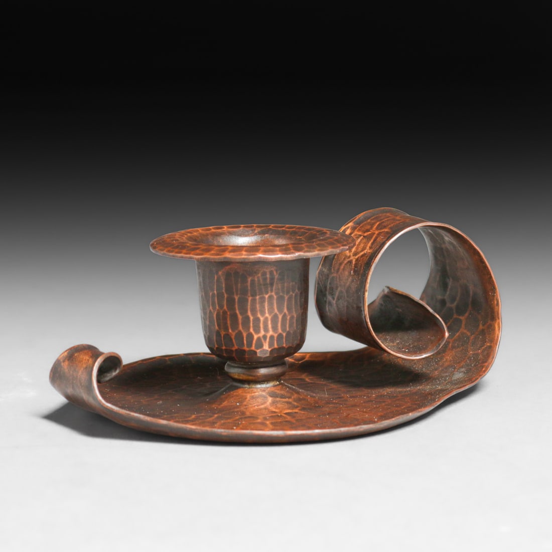 Roycroft Hammered Copper Loop Handle Candlestick c1920s - 2