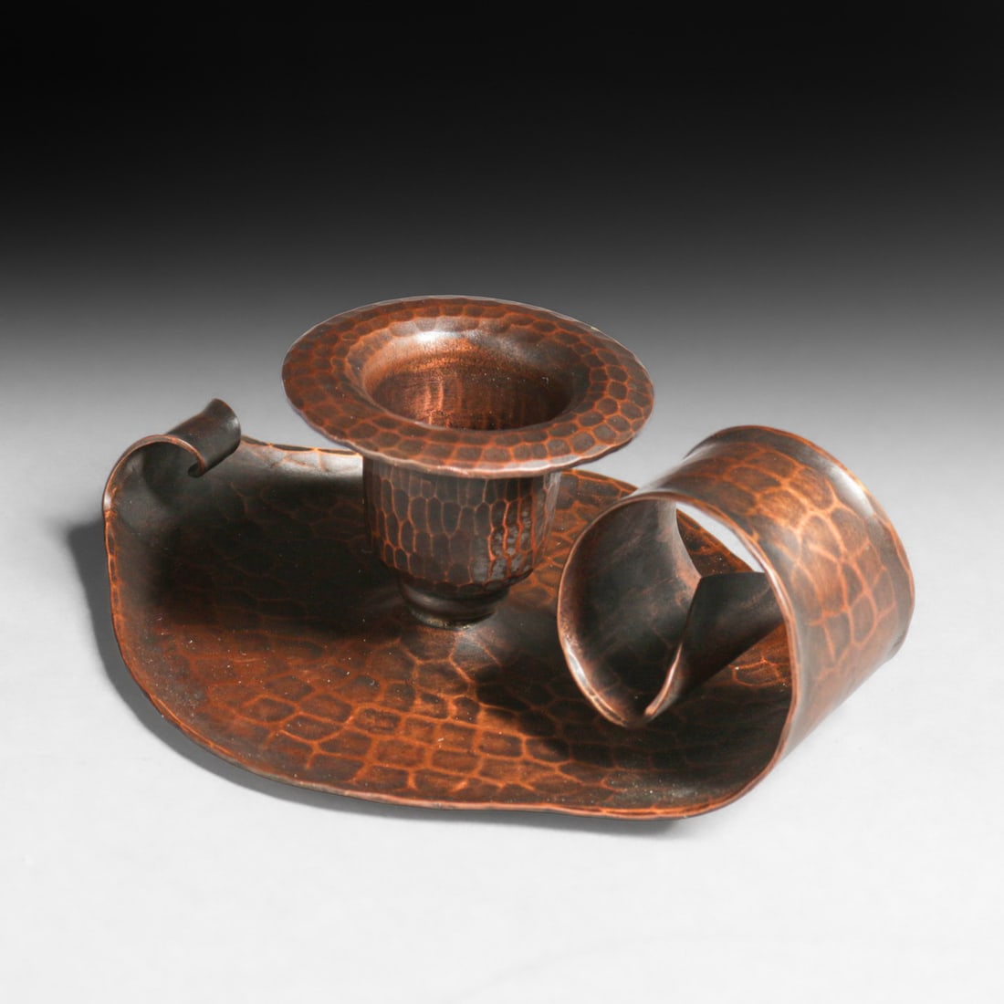 Roycroft Hammered Copper Loop Handle Candlestick c1920s - 3