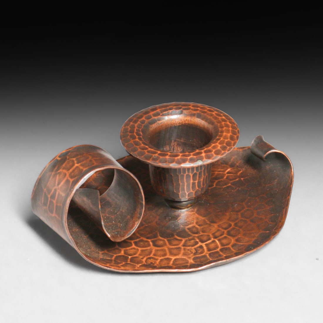 Roycroft Hammered Copper Loop Handle Candlestick c1920s - 4