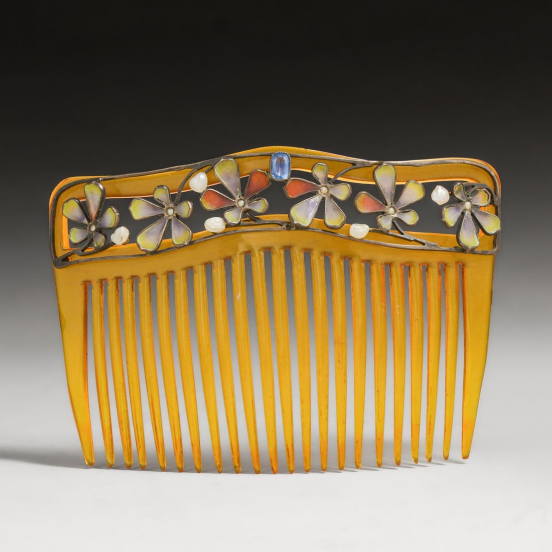 French Art Nouveau Plique-a-jour, Pearl & Aquamarine Pyralin Hair Comb c1900s: French Art Nouveau Plique-a-jour, Pearl & Aquamarine Pyralin Hair Comb c1900s. Unsigned. Excellent condition. 4.5"w x 3.25"h FREE NATIONWIDE SHIPPINGFree Nationwide Shipping within the lower 48