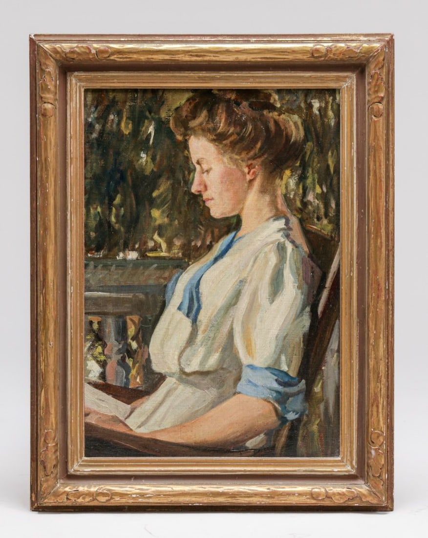 "Portrait of a Lady Reading" by Unknown Artist c1900s: "Portrait of a Lady Reading" by Unknown Artist c1900s. Unsigned. Relined. Excellent condition. FREE NATIONWIDE SHIPPINGFree Nationwide Shipping within the lower 48 states for all purchases at our