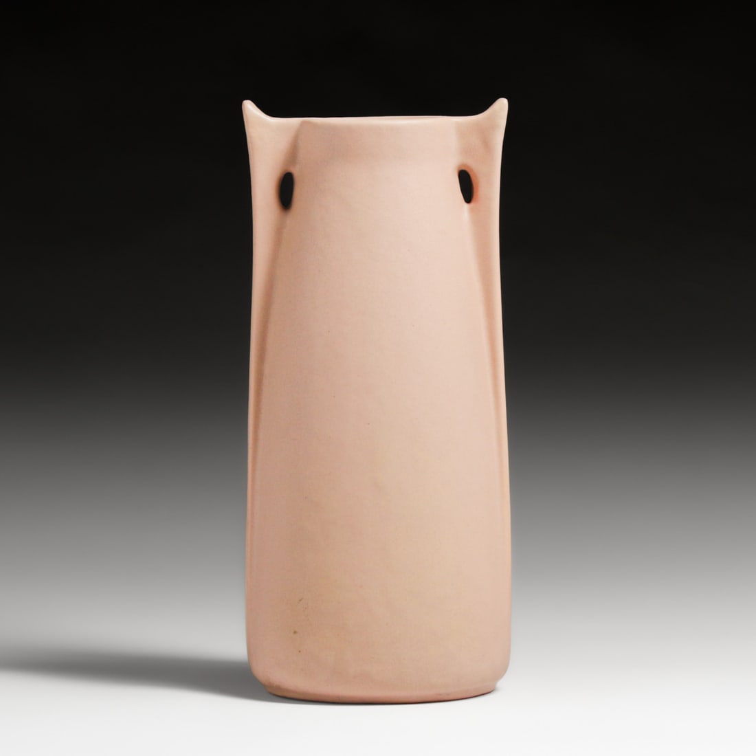 Rare Teco Pottery #266 Matte Pink Prairie School Two-Handled Vase c1910: Rare Teco Pottery #266 Matte Pink Prairie School Two-Handled Vase c1910. Signed. Invisible professional restoration to two handle tips, otherwise perfect condition. 11.25"h x 4.75"d FREE NATIONWIDE