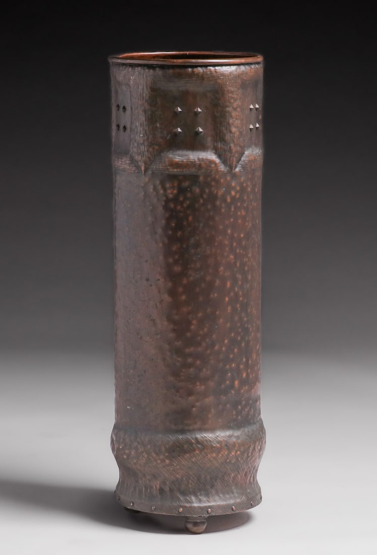 Fred Brosi Ye Olde Copper Shoppe Hammered Copper Warty Umbrella Stand c1915 (1 of 3)