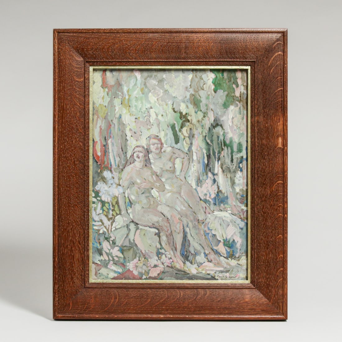 Frank Van Sloun (1879 - 1938) "Two Figures" Watercolor and Gouache c1930s: Frank Van Sloun (1879 - 1938) "Two Figures" Watercolor and Gouache c1930s. Exhibited San Francisco Museum of Art 1939. Signed. Excellent condition. Tim Holton custom oak frame. OD: 15.25"h x 12.25w