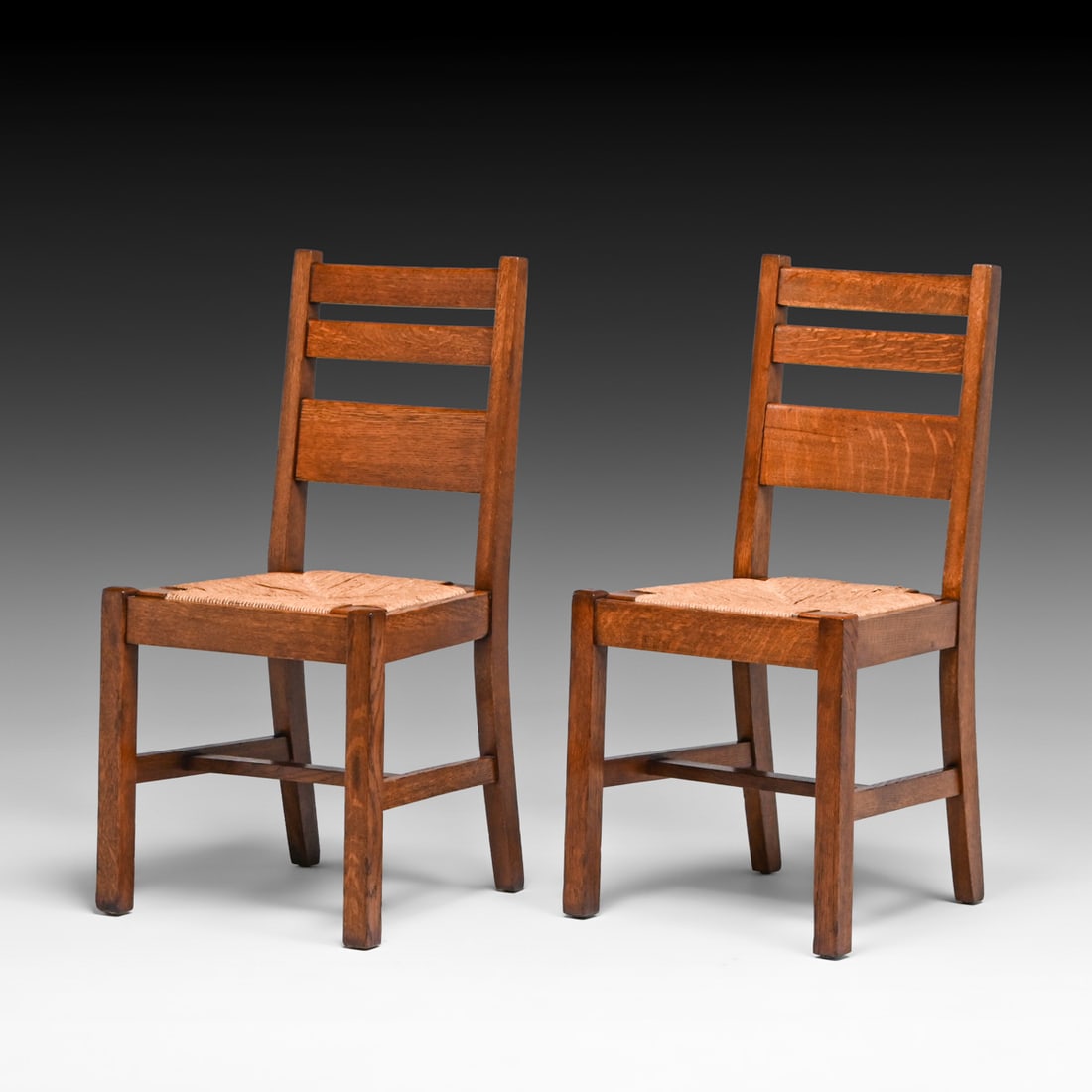 Pair Grand Rapids Ladderback Side Chairs c1910 - 2