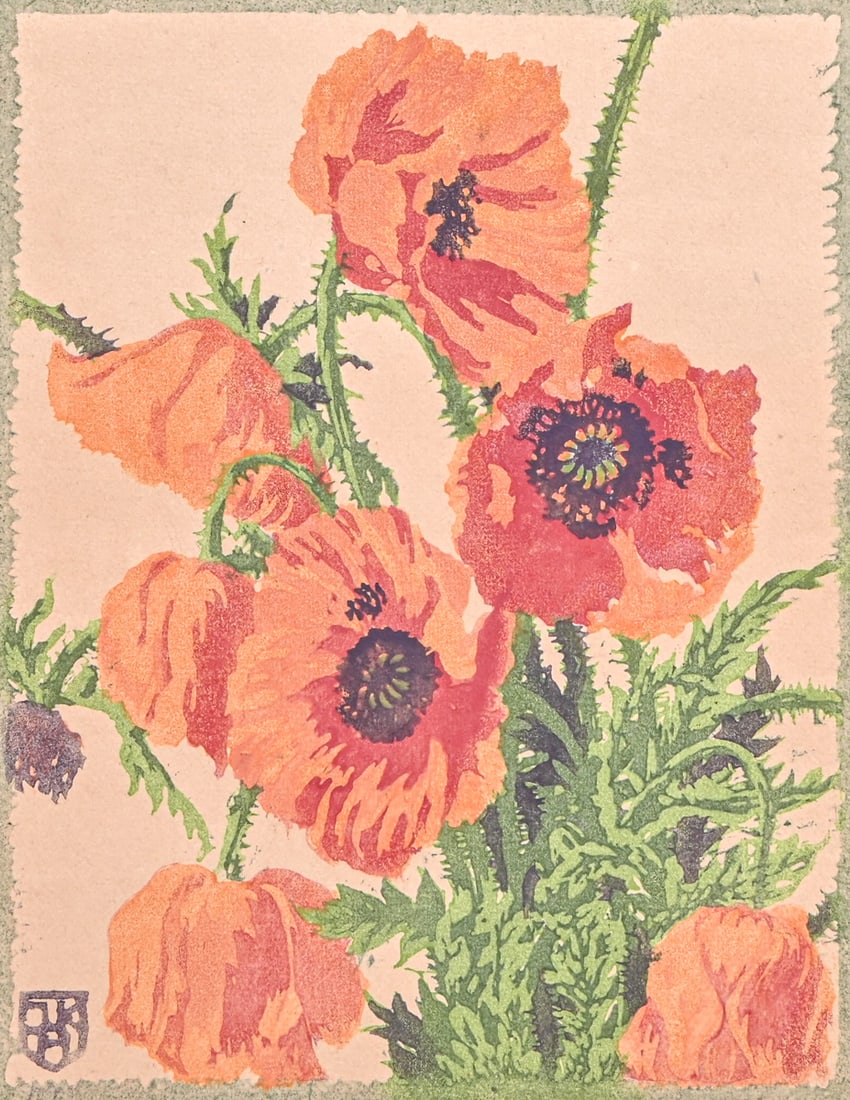 Ilse Koch-Amberg (German 1869-1934) Color Woodcut "Rote Mohn" (Red Poppies) c1920: Ilse Koch-Amberg (German 1869-1934) Color Woodcut "Rote Mohn" (Red Poppies) c1920. Signed. Excellent condition. 16.5"h x 12.5"w. Frame 23"h x 19"w FREE NATIONWIDE SHIPPING Free Nationwide Shipping wit