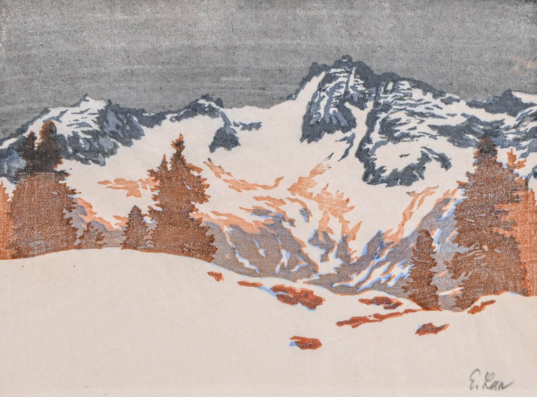 Engelbert Lap (Austrian 1886-1970) Color Woodcut "Grauer Tag" (Grey Day) c1920s: Engelbert Lap (Austrian 1886-1970) Color Woodcut "Grauer Tag" (Grey Day) c1920s. Signed. Excellent condition. 6.25"h x 8.5"w. Frame 12"h x 15"w FREE NATIONWIDE SHIPPING Free Nationwide Shipping within