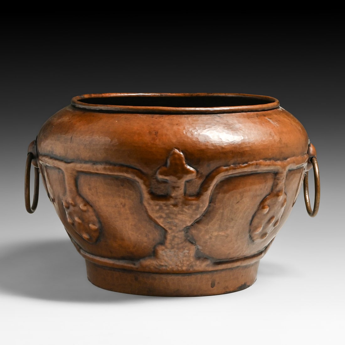 Stickley Brothers #73 Hammered Copper Two-Handled Jardiniere c1910: Stickley Brothers #73 Hammered Copper Two-Handled Jardiniere c1910. Signed with impressed "73". Original patina. 15"w x 9"h FREE NATIONWIDE SHIPPINGFree Nationwide Shipping within the lower 48