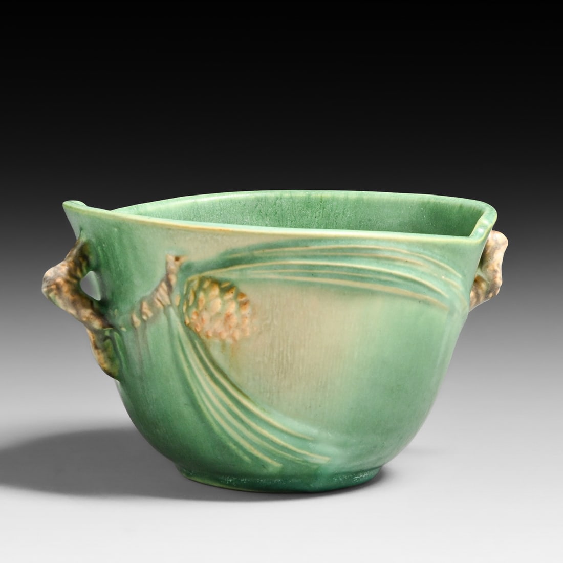 Roseville Pottery Green "Pine Cone" Vase c1930s: Roseville Pottery Green "Pine Cone" Vase c1930s. Signed. Perfect condition. 7"w x 3.75"h FREE NATIONWIDE SHIPPINGFree Nationwide Shipping within the lower 48 states for all purchases at our