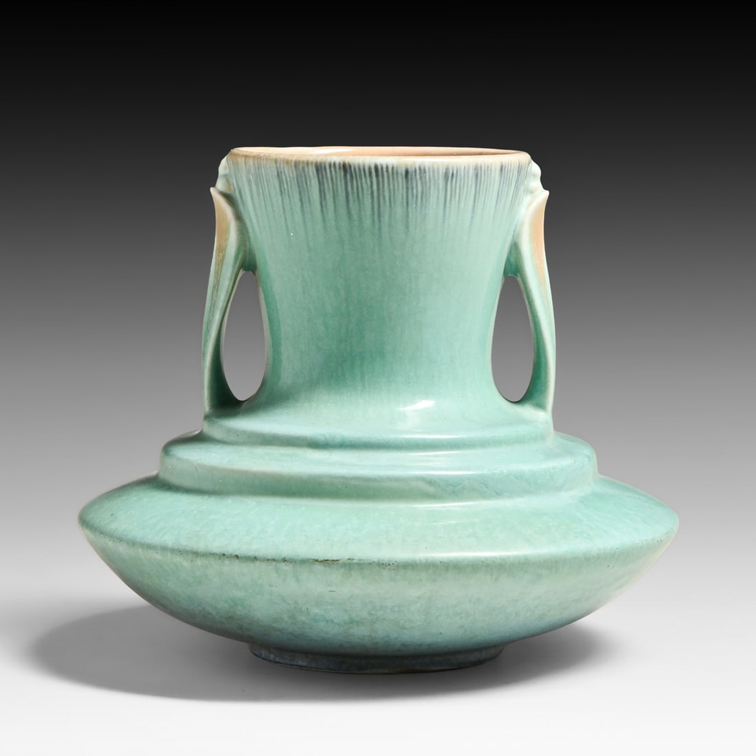 Roseville Pottery Orian Two-Handled Vase c1930s: Roseville Pottery Orian Two-Handled Vase c1930s. Unsigned. Perfect condition. 7"h x 8.5"w FREE NATIONWIDE SHIPPINGFree Nationwide Shipping within the lower 48 states for all purchases at our