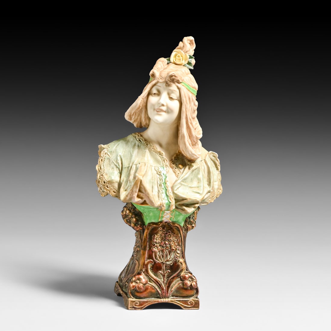 Ernst Wahliss Art Nouveau Painted Terracotta Bust of "Sappho," Turn-Teplitz, Bohemia c1897–1906 (1 of 10)