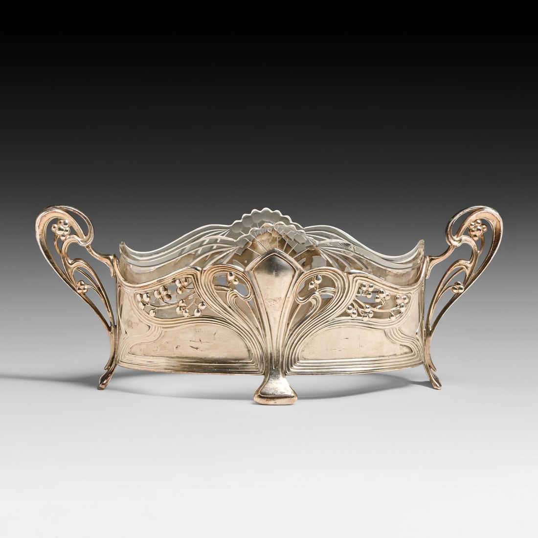 WMF Art Nouveau Silver-Plated & Glass Jardinière c1909–1914: WMF Art Nouveau Silver-Plated & Glass Jardinière c1909–1914. Signed. Excellent condition. Original glass liner in perfect condition. 12.5'w x 5"h x 4" FREE NATIONWIDE SHIPPINGFree Nationwide