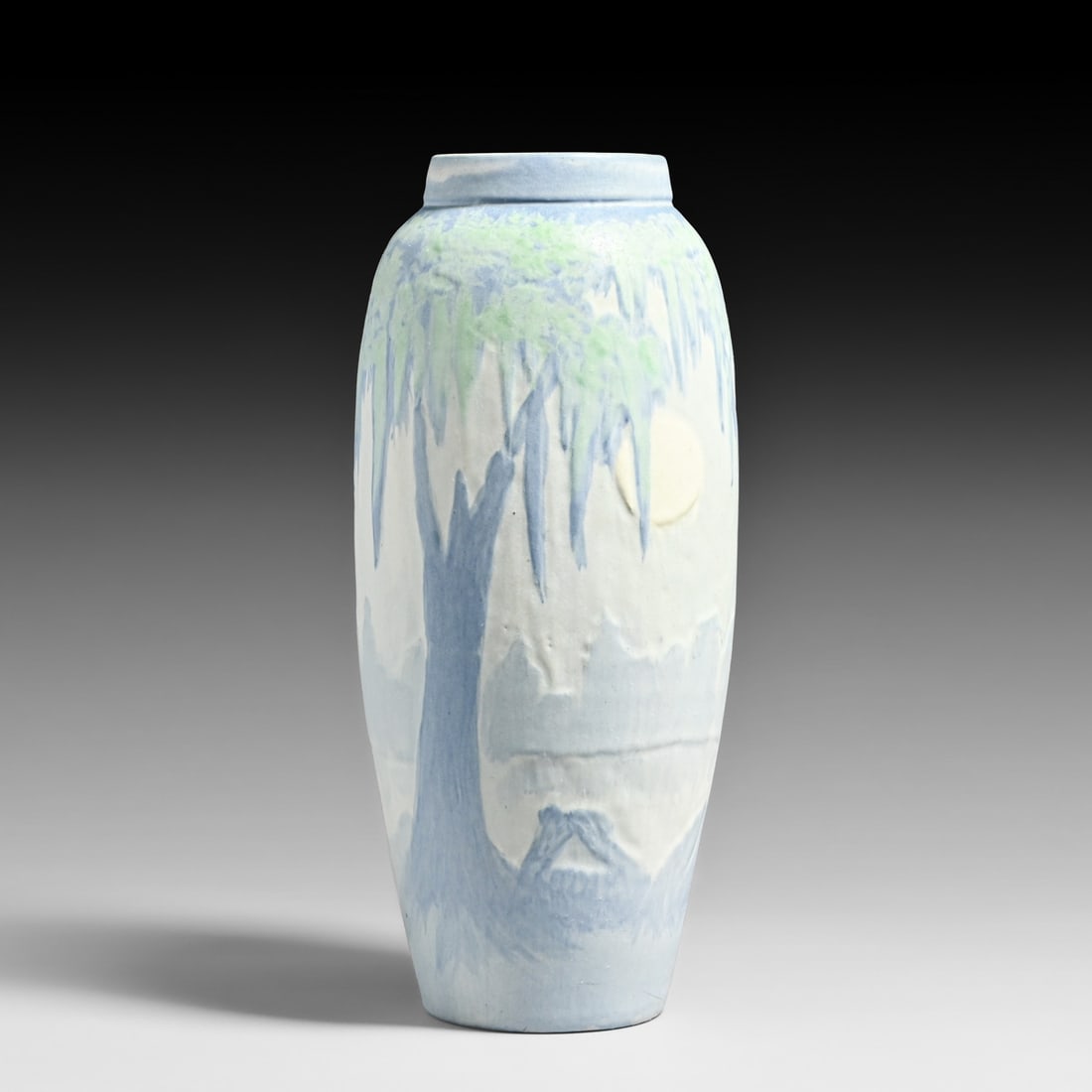 Scott Draves Door Pottery Scenic "Moonlit Oak" Vase c2000s: Scott Draves Door Pottery Scenic "Moonlit Oak" Vase c2000s. Based on a Newcomb College design. Signed. Perfect condition. 13"h x 5.5"d FREE NATIONWIDE SHIPPING Free Nationwide Shipping within the lowe