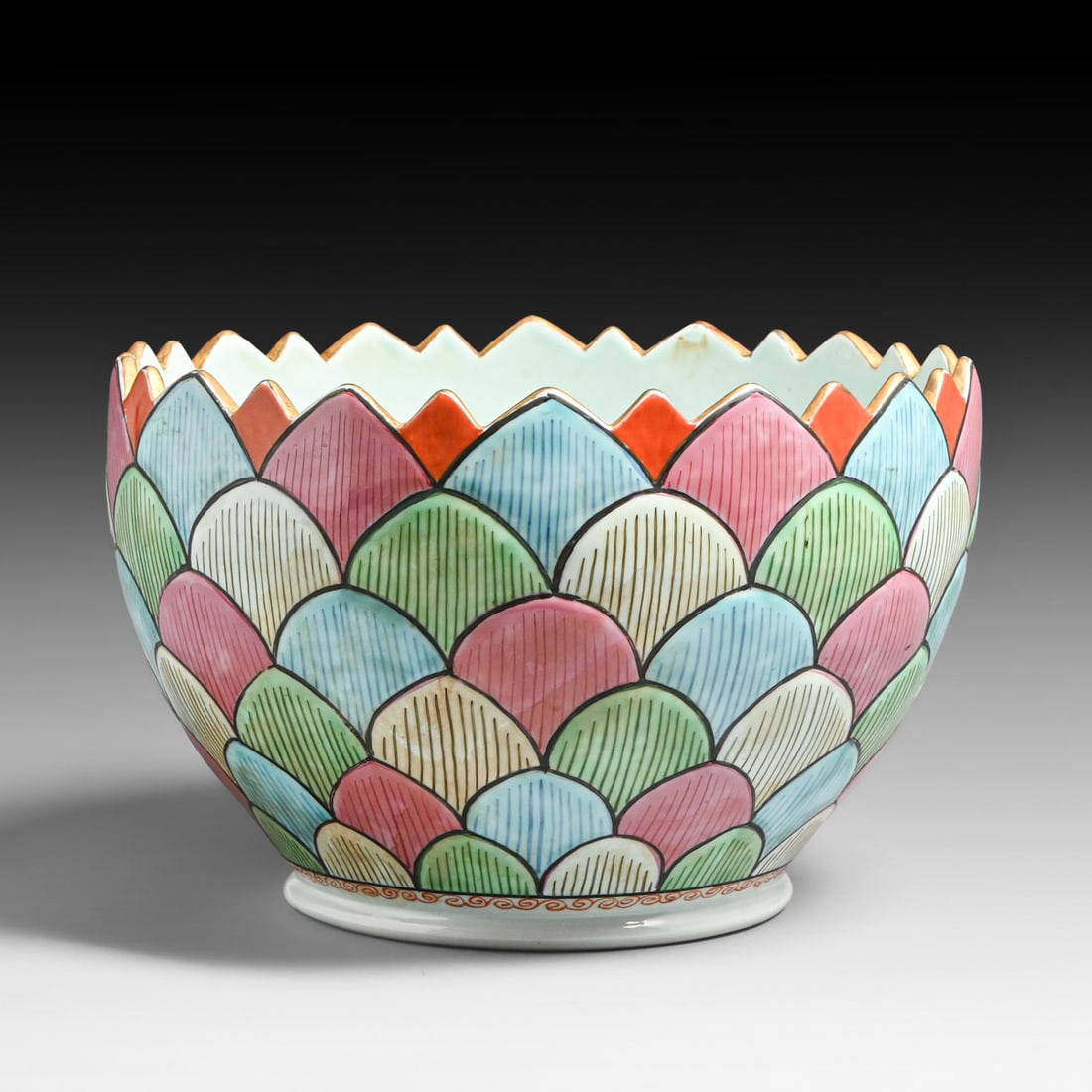 American Arts & Crafts Hand-Decorated Chinese Porcelain "Lotus" Bowl c1900 (1 of 3)