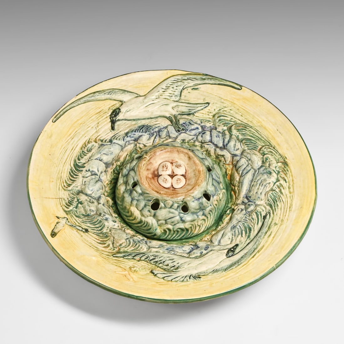 Weller Pottery Glendale Console Bowl & Matching Flower Frog c1920s: Weller Pottery Glendale Console Bowl & Matching Flower Frog c1920s. Signed. Perfect condition. Bowl 15.5"d x 3"h. Flower frog 6"d x 2.25"h FREE NATIONWIDE SHIPPINGFree Nationwide Shipping within