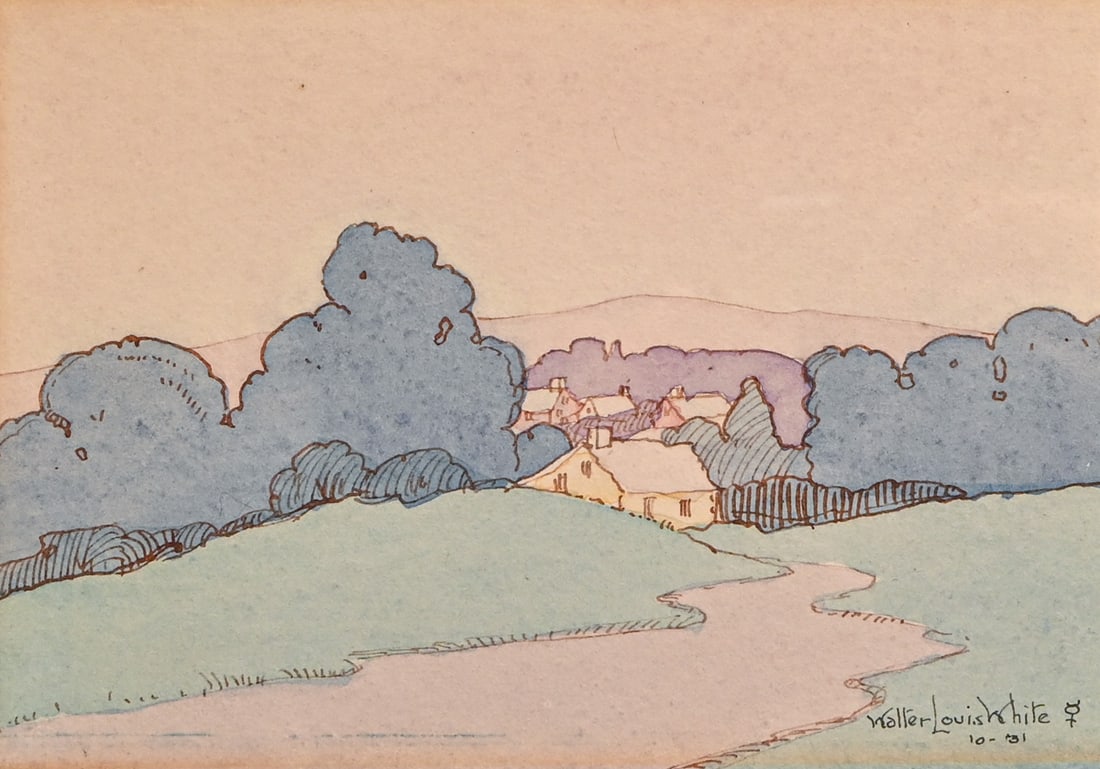 Walter Charles Louis White (1876-1964) Watercolor: Woodstock Landscape: A View Toward the Hills,: Walter Charles Louis White (1876-1964) Watercolor: Woodstock Landscape: A View Toward the Hills, October 1931. Signed. Excellent condition. 4.75"h x 6.75"w. Frame 14.5"h x 16.5"w This October 1931