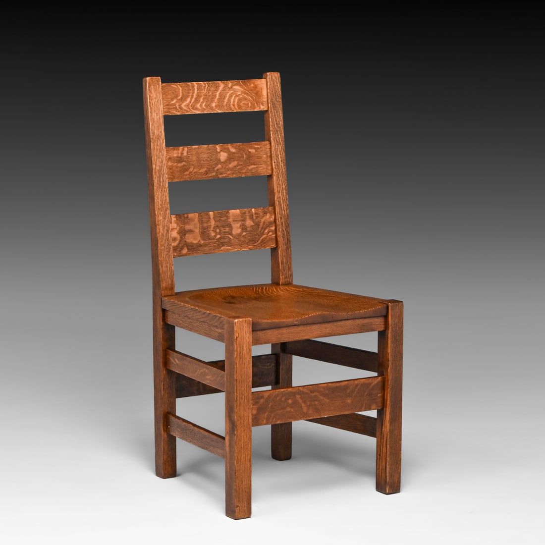 Stickley Brothers Oak Ladderback Side Chair c1910: Stickley Brothers Oak Ladderback Side Chair c1910. Unsigned. Old refinish. Very sturdy. 37.25"h x 18.5"w x 18.25"d FREE NATIONWIDE SHIPPINGFree Nationwide Shipping within the lower 48 states for