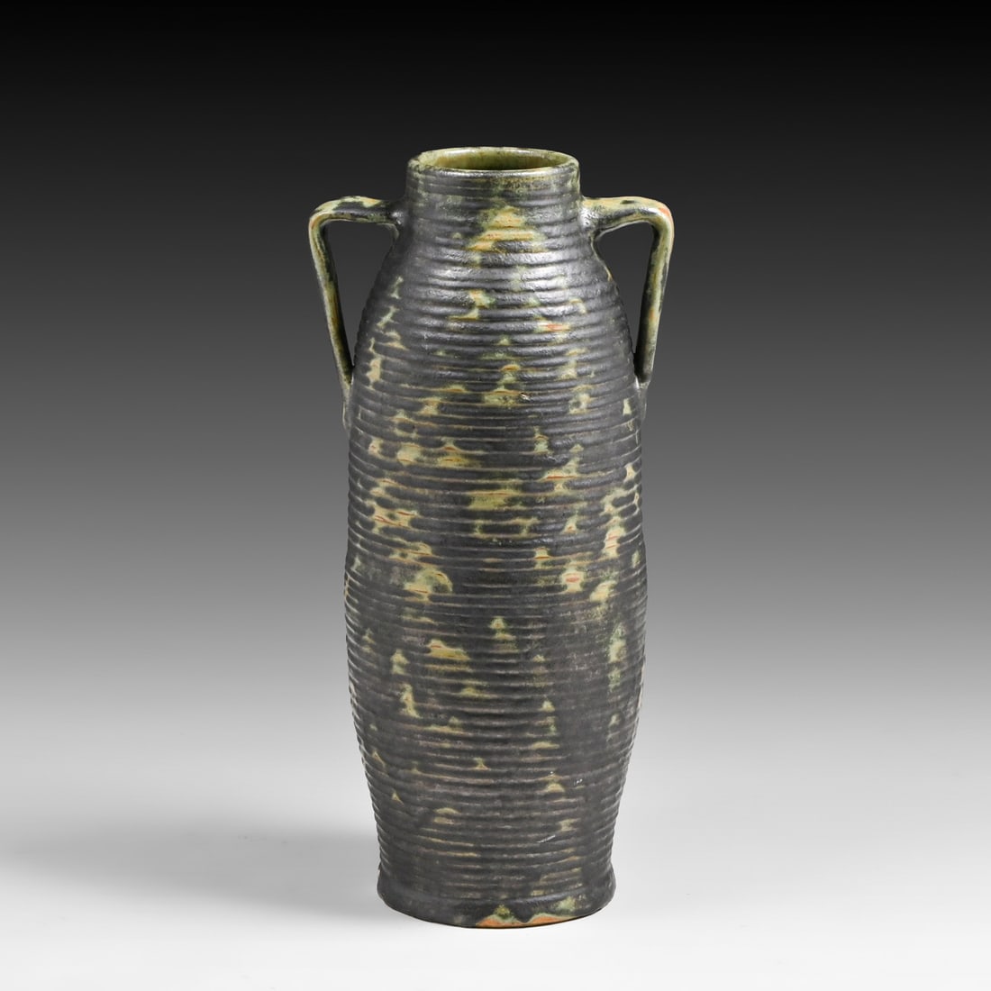 Massive Fulper Pottery 22"h Two-Handled Mottled Green Floor Vase c1920: Massive Fulper Pottery 22"h Two-Handled Mottled Green Floor Vase c1920. Signed. A couple of base chips, otherwise perfect condition. 22.25"h x 10.5"w FREE NATIONWIDE SHIPPINGFree Nationwide