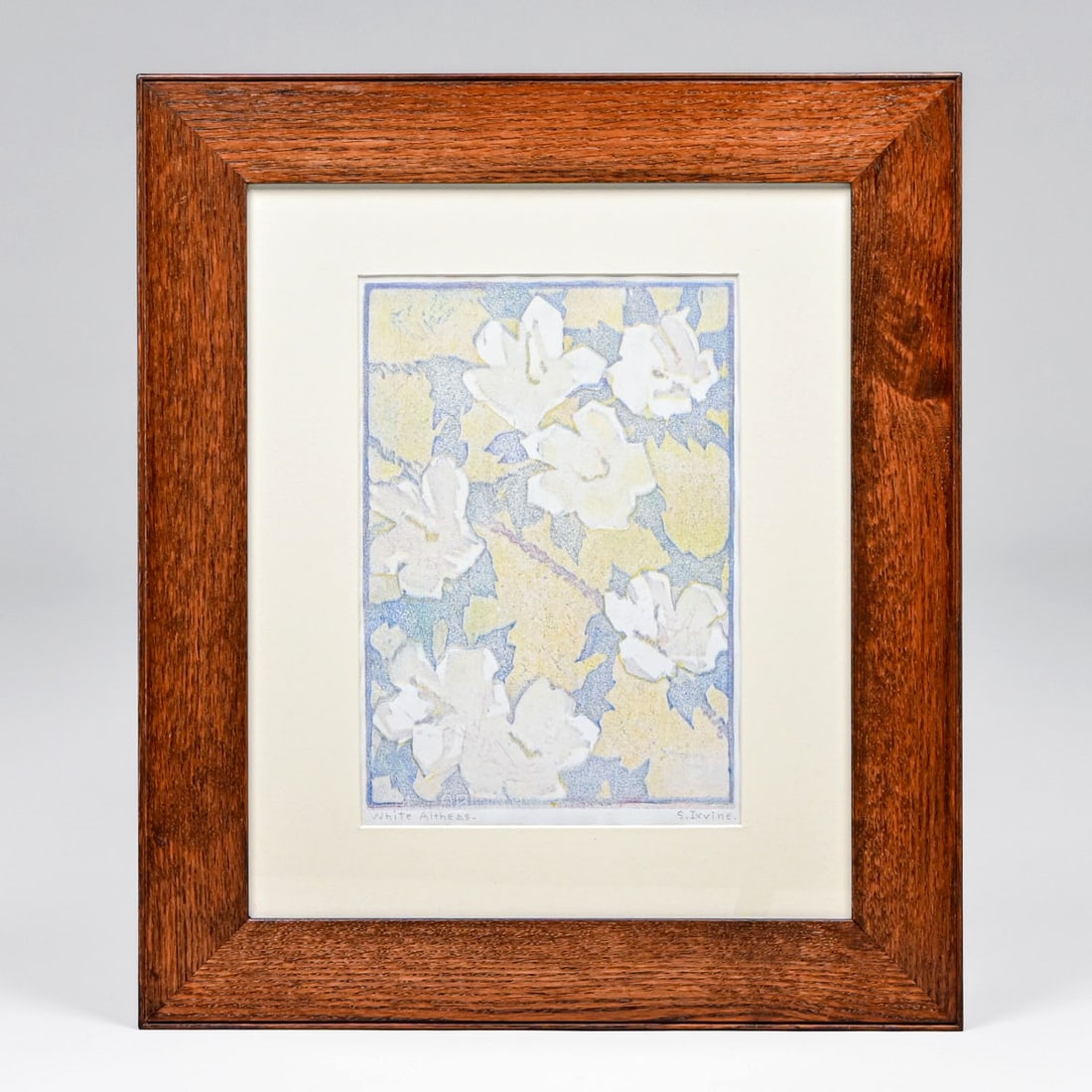 Newcomb College Sadie Irvine (1887-1970) Color Woodcut "White Altheas" c1920s (1 of 5)