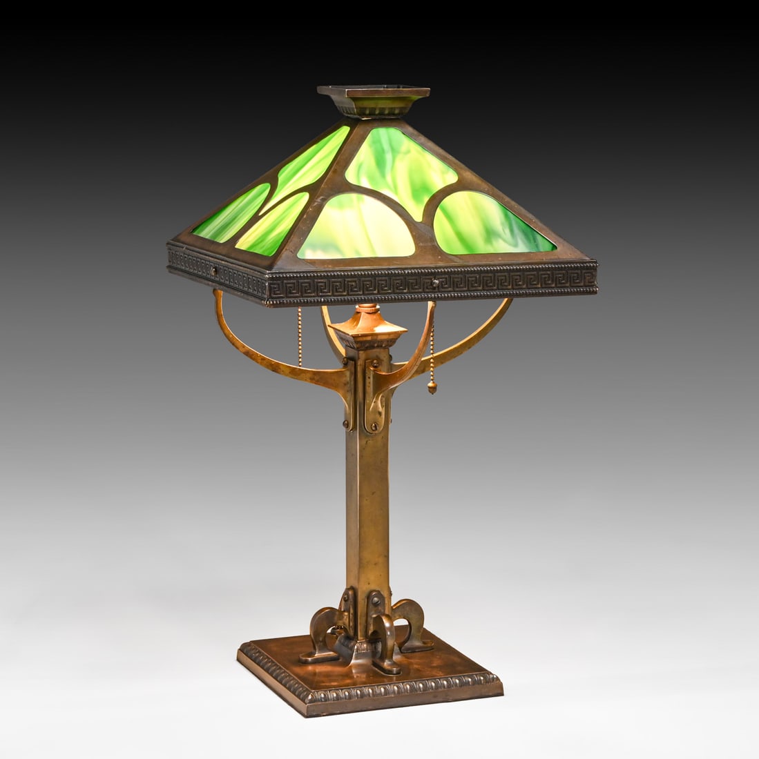 Arts & Crafts Period Brass & Slag Glass Lamp c1905 (1 of 6)