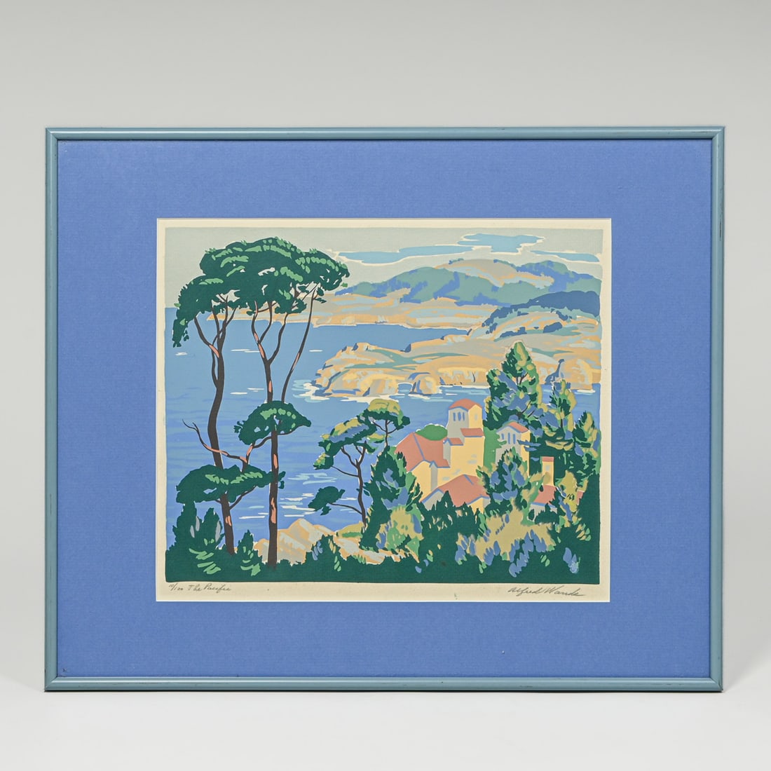 Alfred James Wands (1904-1998) Color Serigraph "The Pacific" c1950s: Alfred James Wands (1904-1998) Color Serigraph "The Pacific" c1950s. Signed. 9.75"h x 11.5"w. Frame 14.25"h x 17.25"w Alfred James Wands was a prominent painter and lithographer born in Cleveland, Ohi