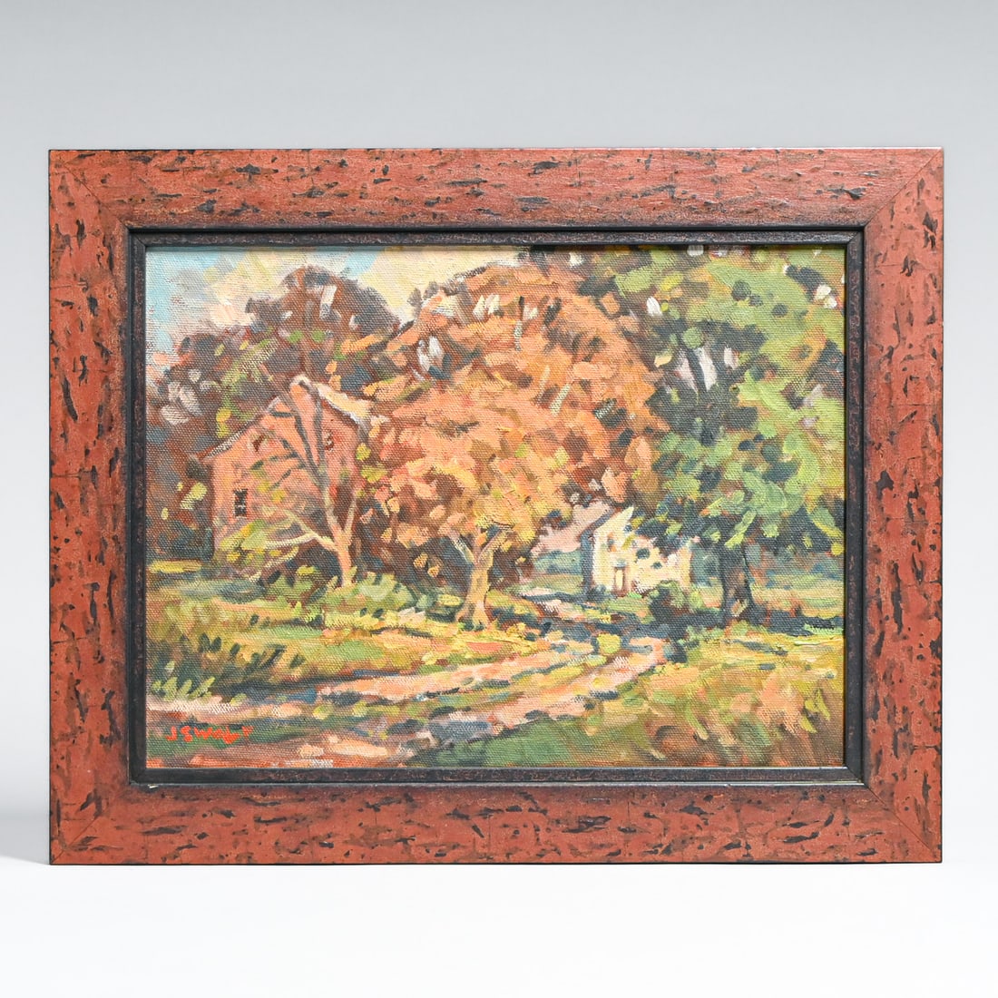 J. Scott Wolf (1955–2024) Rural Pennsylvania Autumnal Landscape c1990s: J. Scott Wolf (1955–2024) Rural Pennsylvania Autumnal Landscape c1990s. Signed. Excellent condition. 9"h x 12"w. Frame 12"h x 14.75"w Born and raised in Lancaster County's Amish country, J. Scott Wo