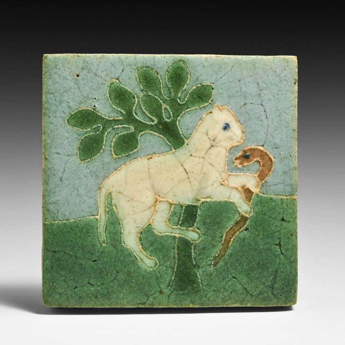 Grueby Faience Lamb & Snake Tile c1905 (1 of 5)