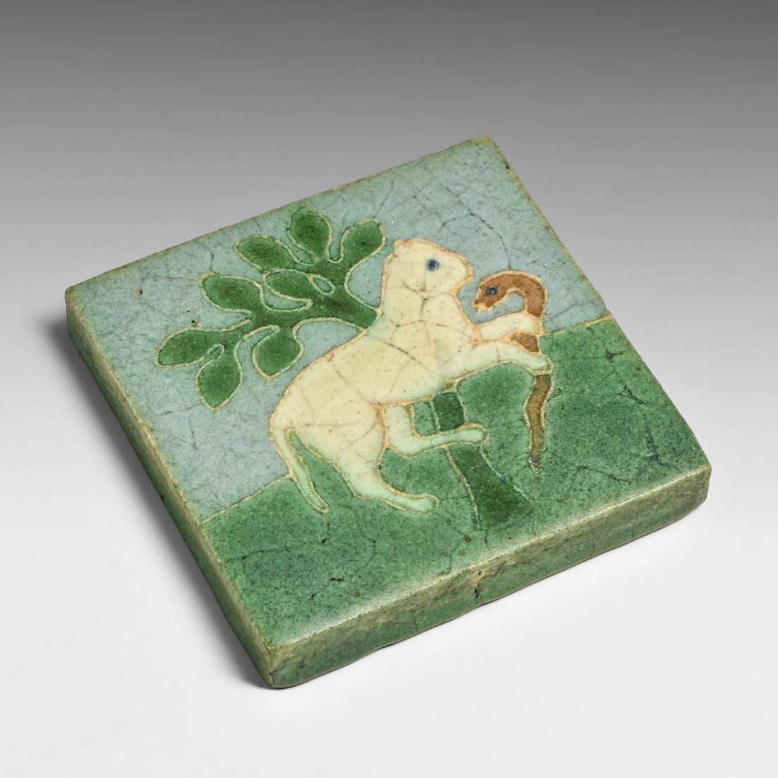 Grueby Faience Lamb & Snake Tile c1905 - 2