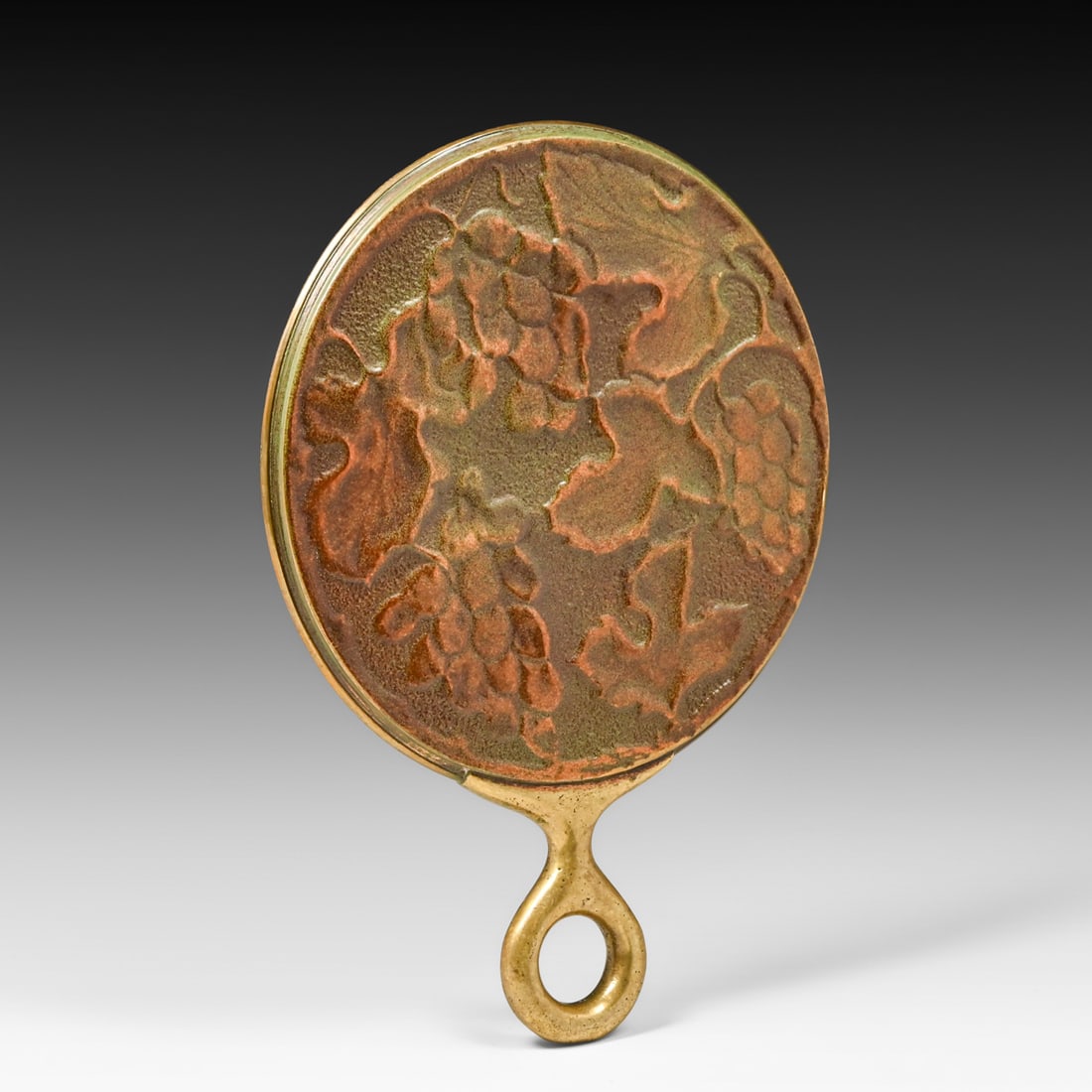 English Arts & Crafts Repousse Hammered Copper Hand Mirror c1890s (1 of 4)