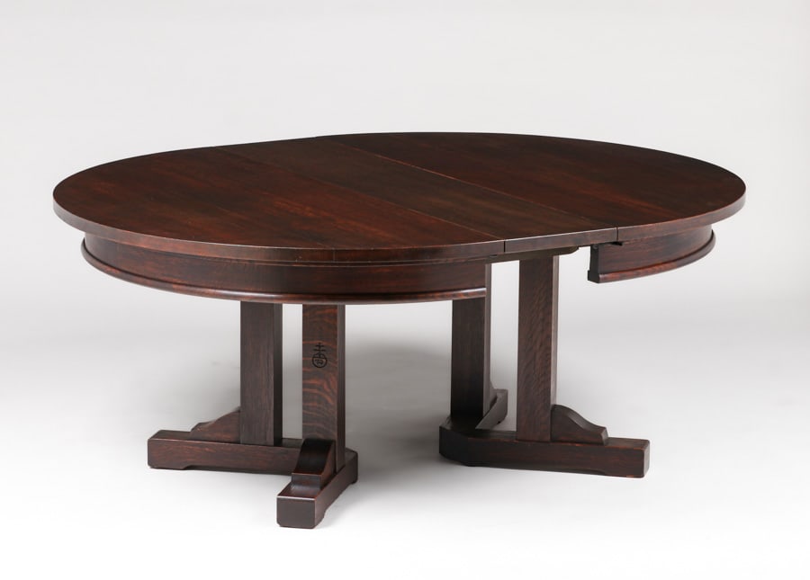 Roycroft #012 Secessionist Oak Dining Table c1912: Roycroft #012 Secessionist Oak Dining Table c1912. Extremely rare form with exquisite original finish. Signed. Three new 11.5" wide custom oak leaves. 54?d x 29?h FREE NATIONWIDE SHIPPING Free