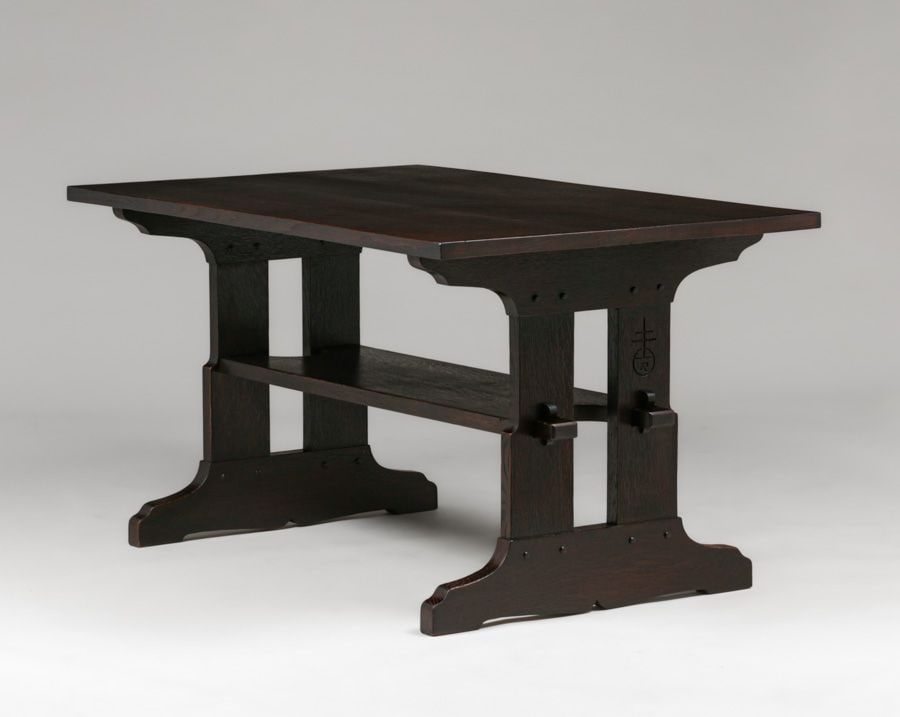 Extremely Rare Roycroft Oak Trestle Table c1904 - 5