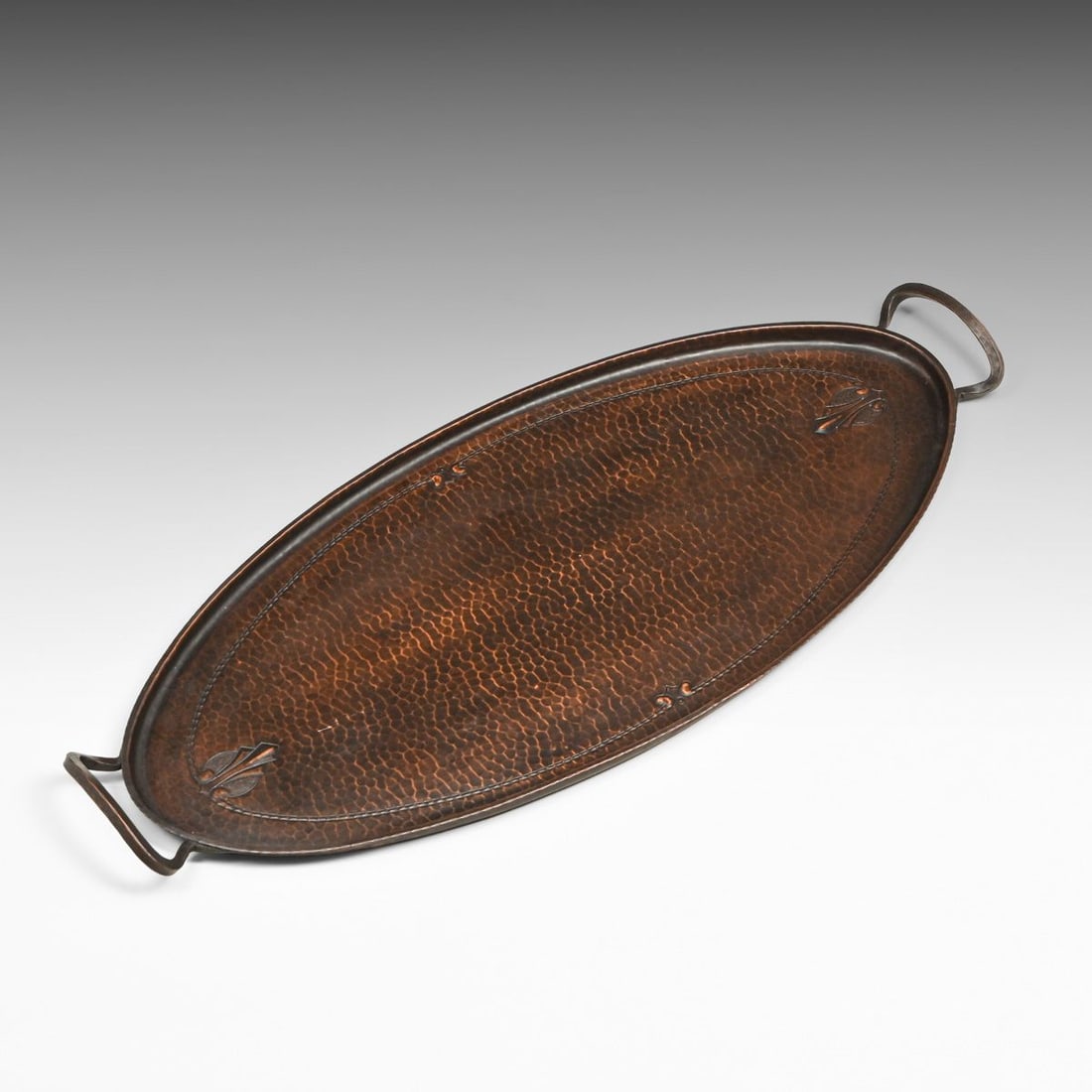 Roycroft Hammered Copper Two-Handled Oval Tray c1920s - 2