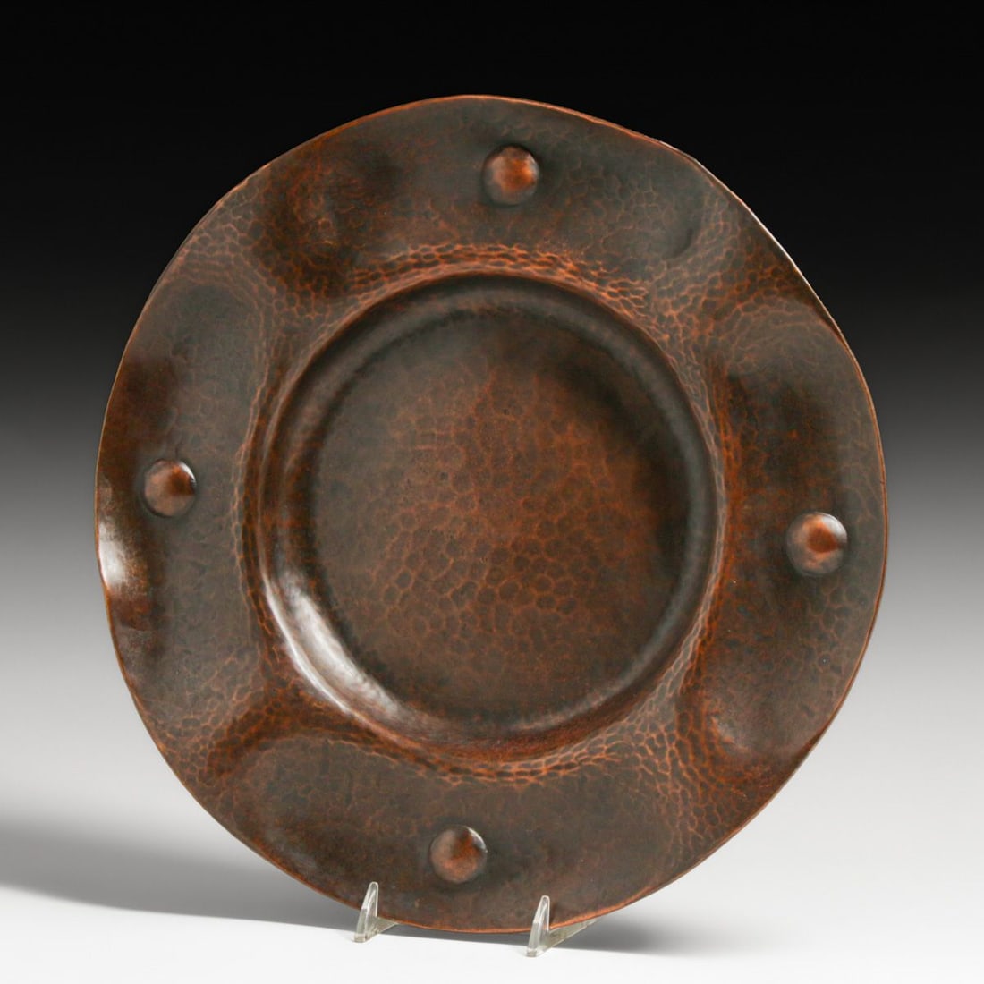Large Gustav Stickley Hammered Copper Round Tray c1910 - 4