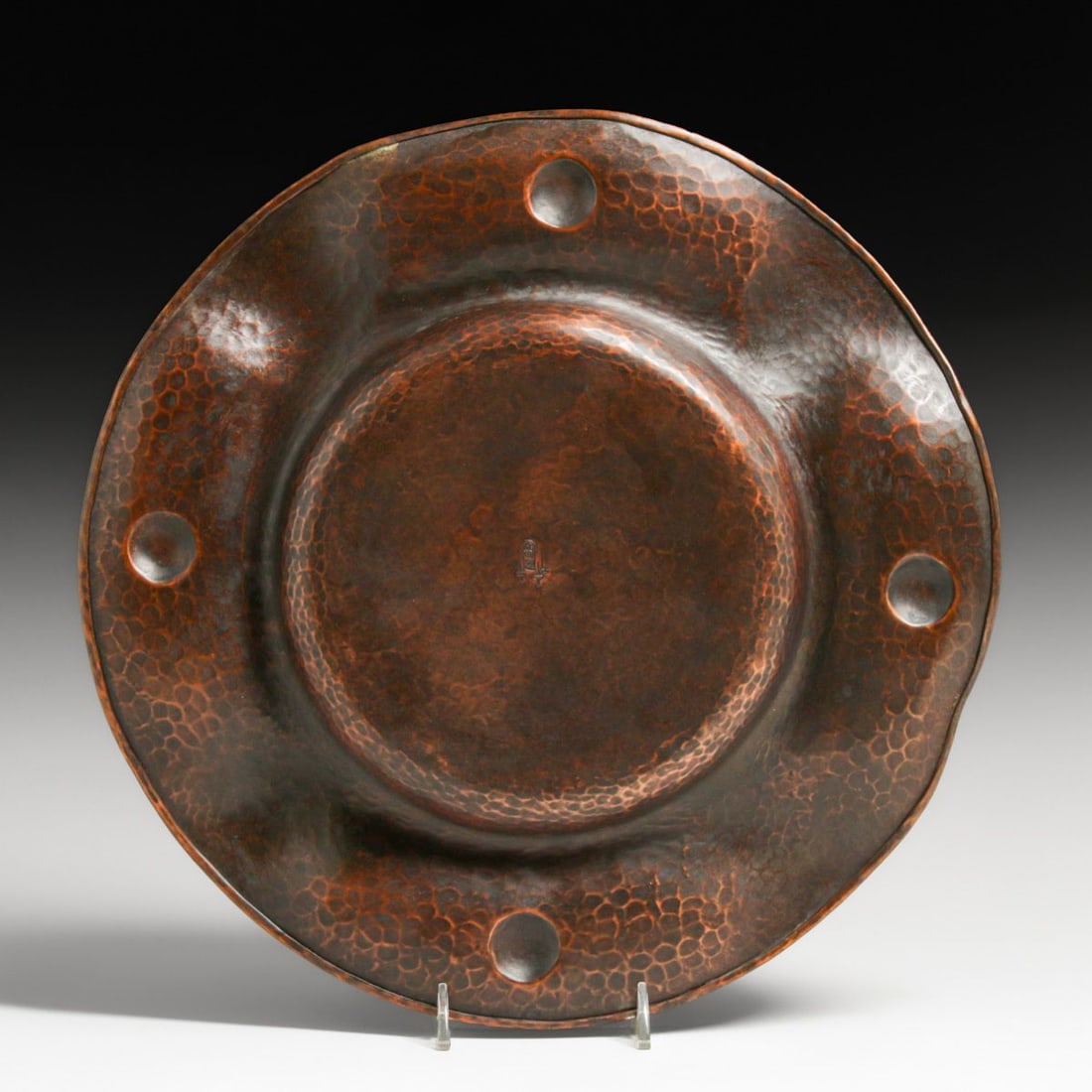 Large Gustav Stickley Hammered Copper Round Tray c1910 - 5