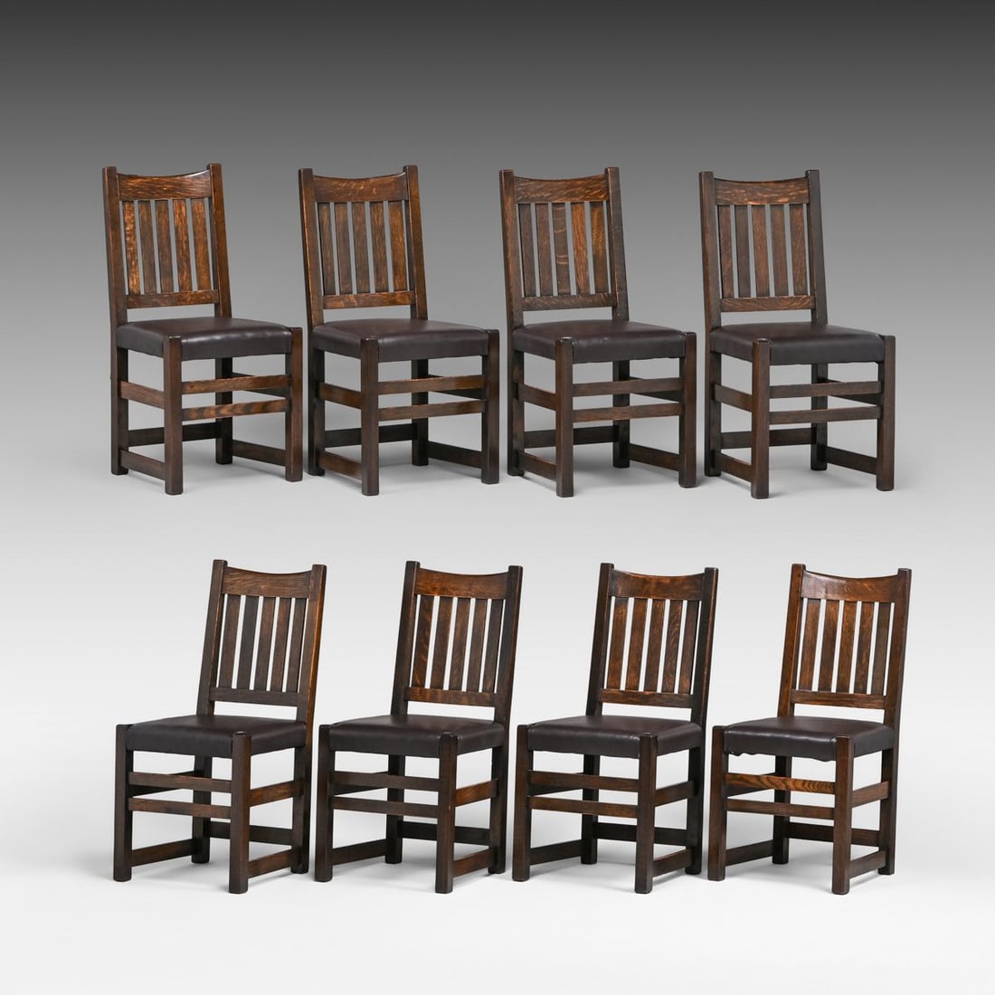 Limbert Set of 8 Oak Dining Chairs c1910 (1 of 4)