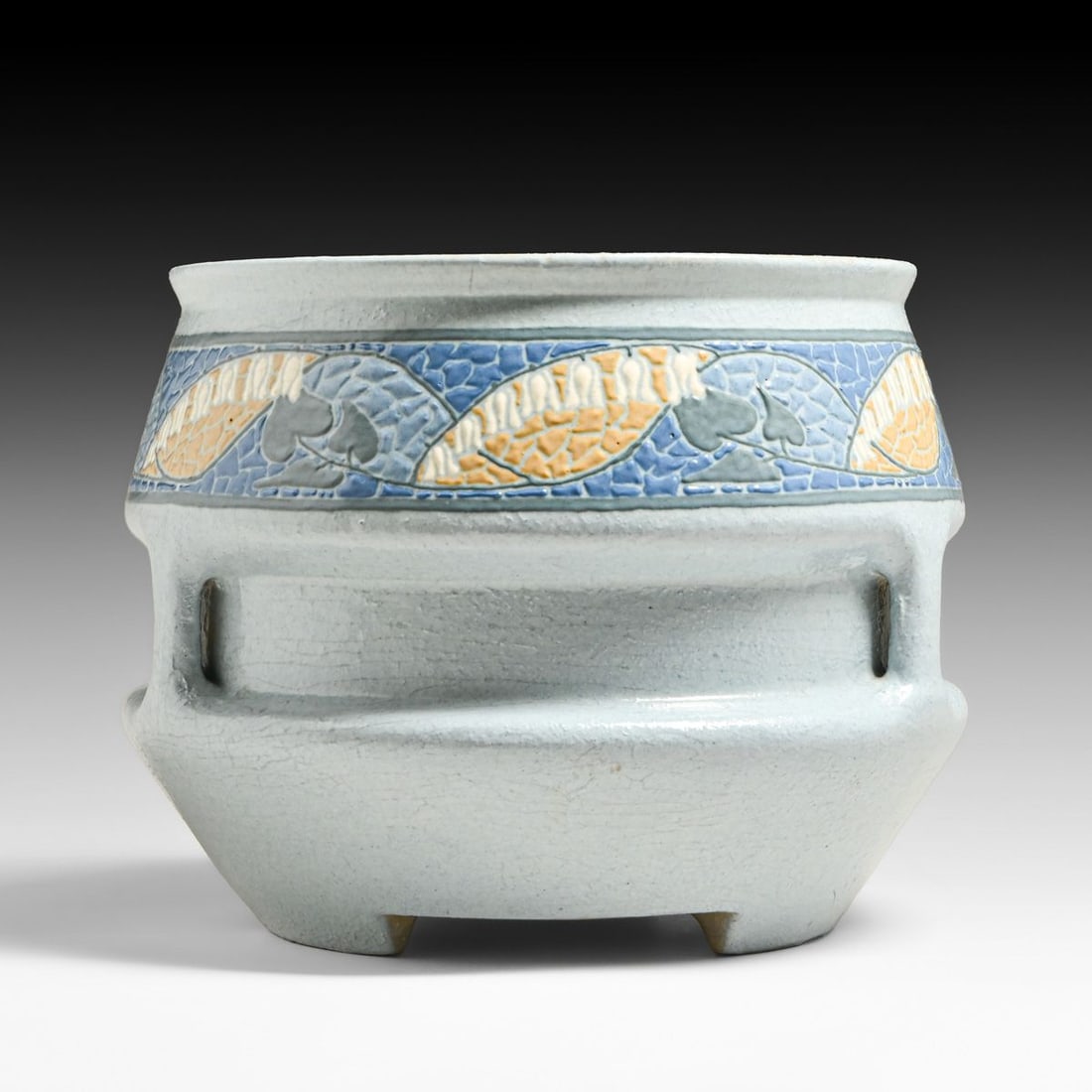 Roseville Pottery Frederick Rhead Squeeze-Bag Jardiniere c1904-1908: Roseville Pottery Frederick Rhead Squeeze-Bag Jardiniere c1904-1908. Signed only with decorator's cipher "EN". Perfect condition. 10.5"d x 9"h FREE NATIONWIDE SHIPPING Free Nationwide Shipping within