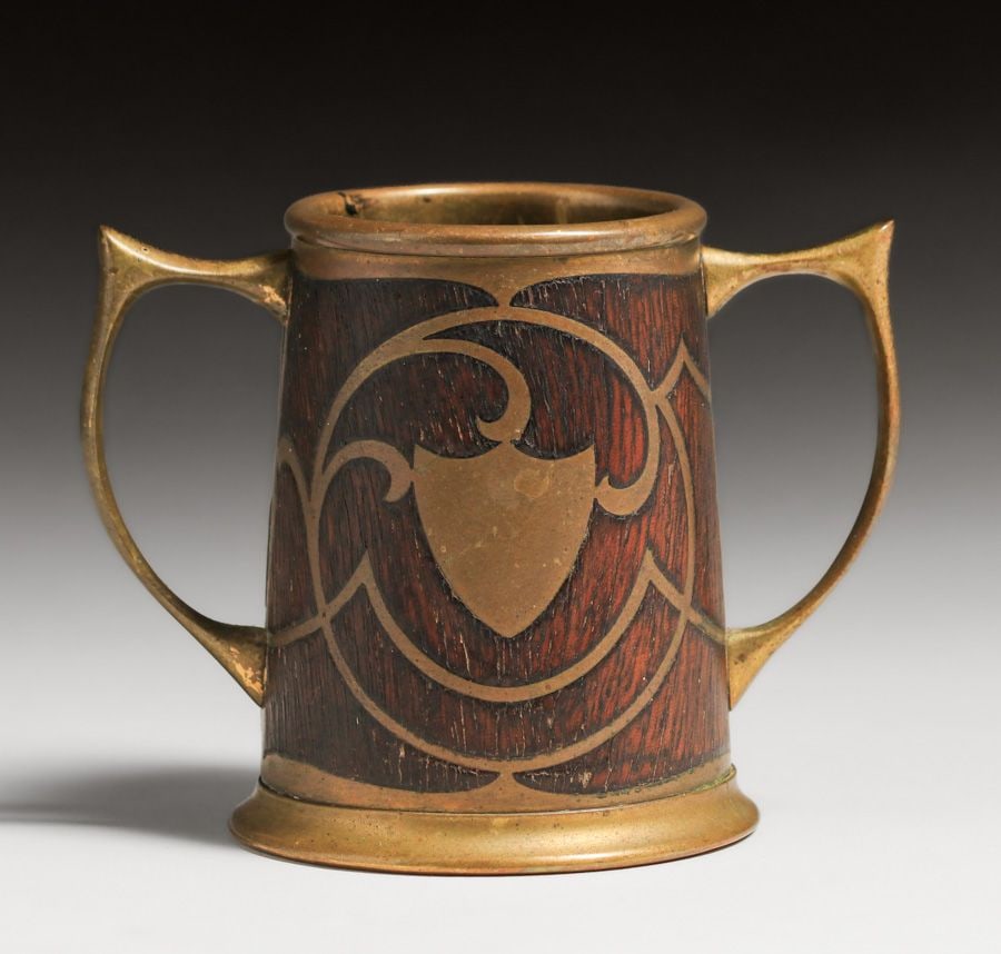 Erhard & Sohne – German Arts & Crafts Mahogany & Brass Two-Handled Vase c1905 (1 of 3)