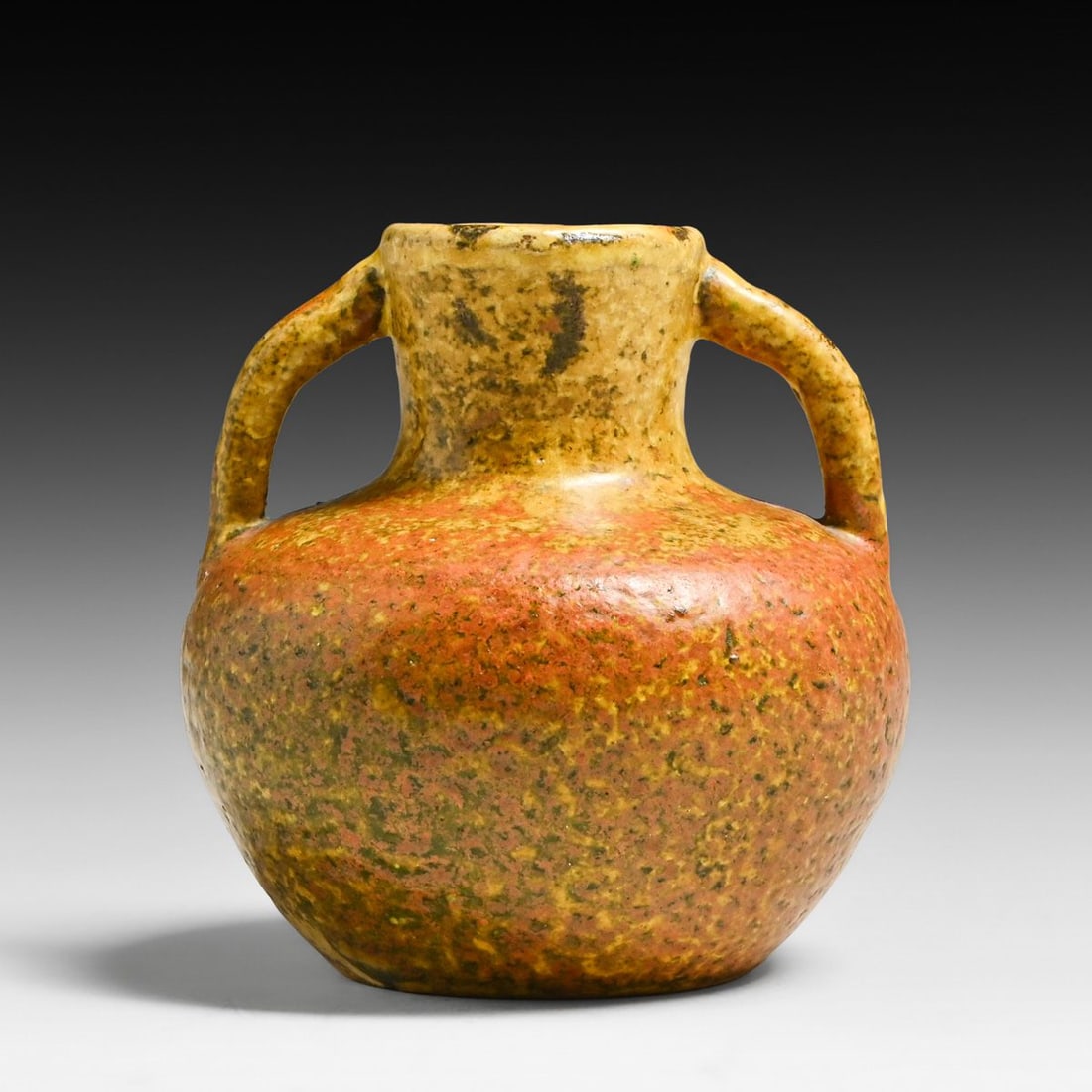 Merrimack Pottery Volcanic Burnt Orange Two-Handled Vase c1905 (1 of 4)