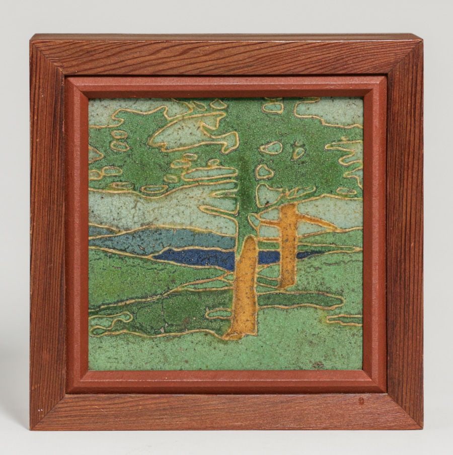 Grueby Faience Pine Trees Tile c1906 - 2