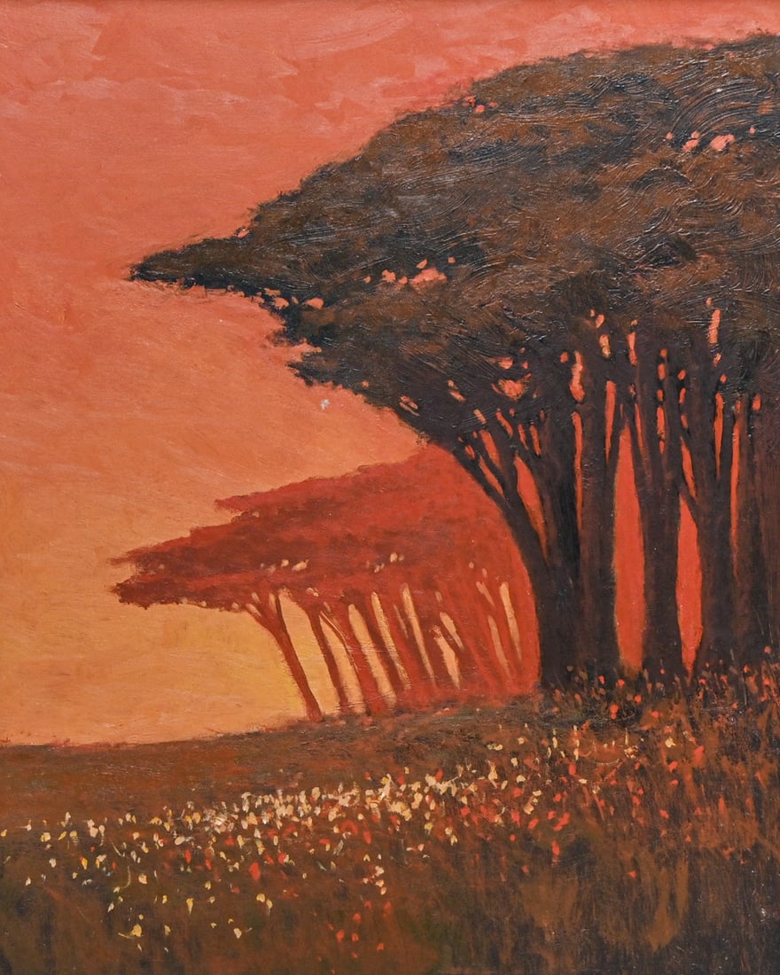 Steve Curry (Born 1957) attributed California Tonalist Monterey Cypress Painting after 2001: Steve Curry (Born 1957) attributed California Tonalist Monterey Cypress Painting after 2001. Unsigned. Excellent condition. 19.5"h x 1.5"w. Frame 22.5"h x 18.5"w FREE NATIONWIDE SHIPPING Free