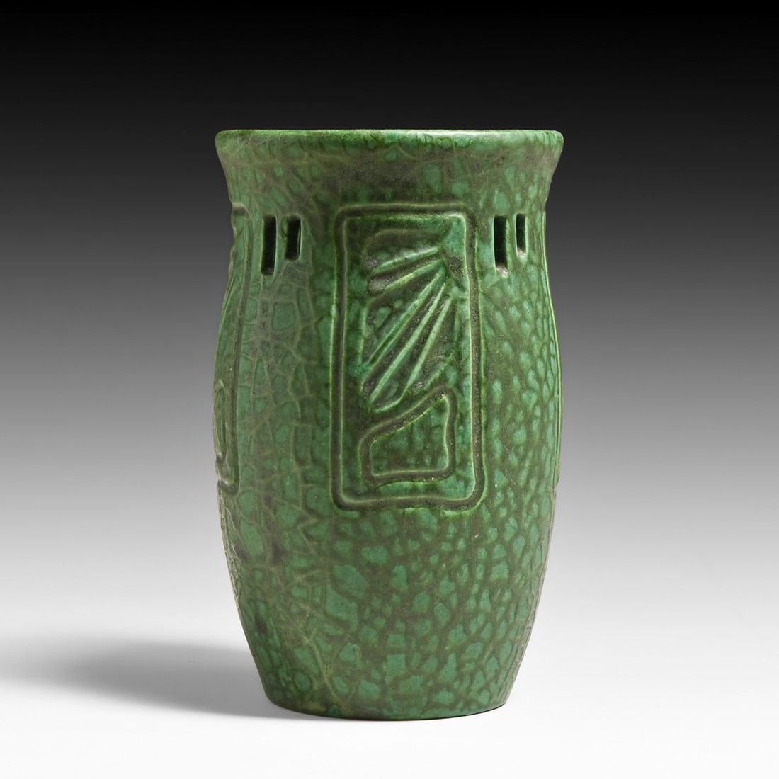 Ferock Pottery Frank Ferrell Cutout Matte Green Vase c1908-1911. (1 of 3)