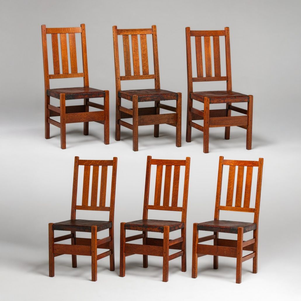 Gustav Stickley #350 Set of 6 Dining Chairs c1912-1915 (1 of 7)