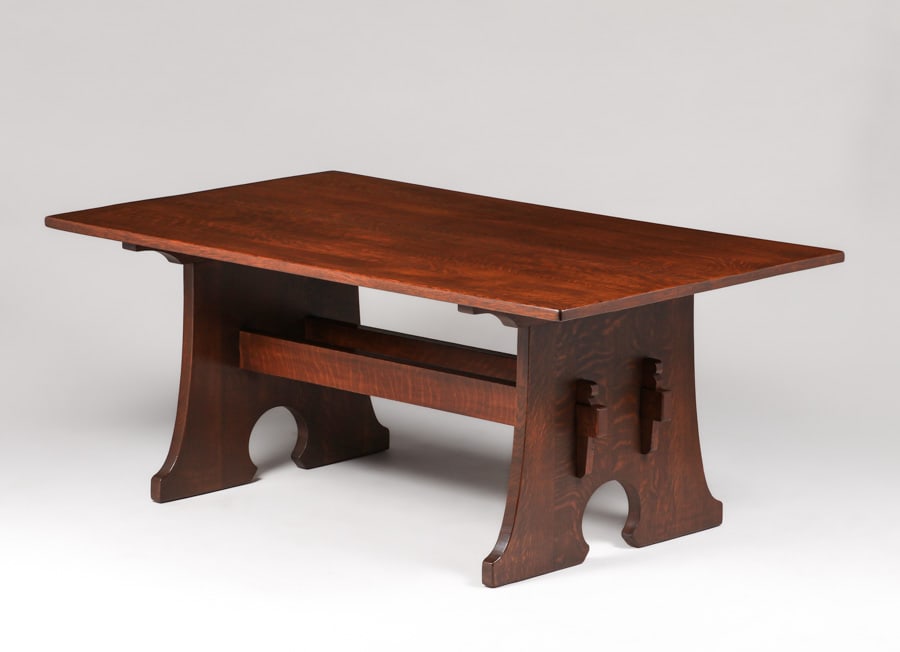 L&JG Stickley 72? Mouse-Hole Trestle Table c1910: L&JG Stickley 72? Mouse-Hole Trestle Table c1910. Unsigned. Very nicely refinished. 72?w x 42"w x 29"h FREE NATIONWIDE SHIPPING Free Nationwide Shipping within the lower 48 states for all purchases at
