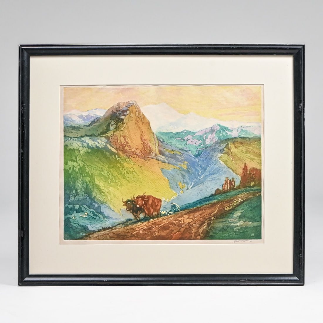 John Wesley Cotton (1869-1931) Color Etching & Aquatint "Toilers In the Pyrennes" 1915 (1 of 6)