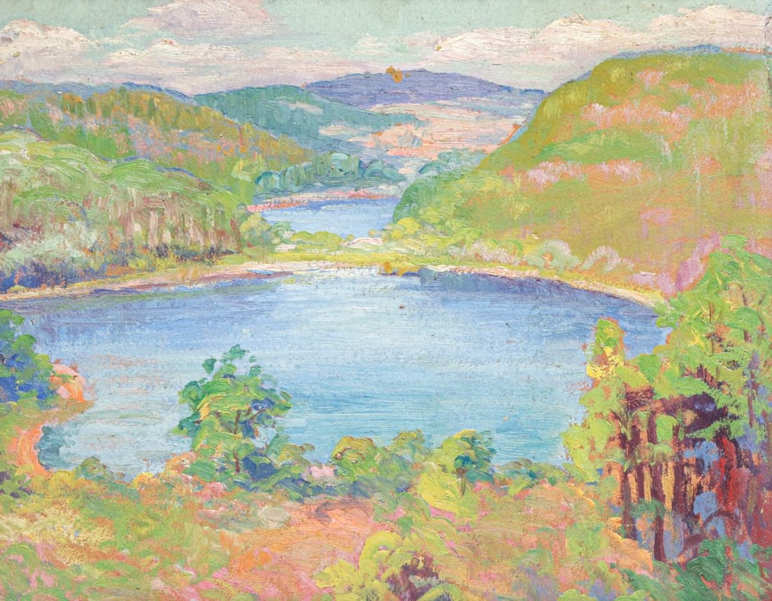 Carl Gustaf Theodore Olson (1875 - 1952) New England Lakes Painting c1910: Carl Gustaf Theodore Olson (1875 - 1952) New England Lakes Painting c1910 . Came from the Olson Family Estate. Olson was a Swedish American artist active in Massachusetts and Michigan. Unsigned. Excel