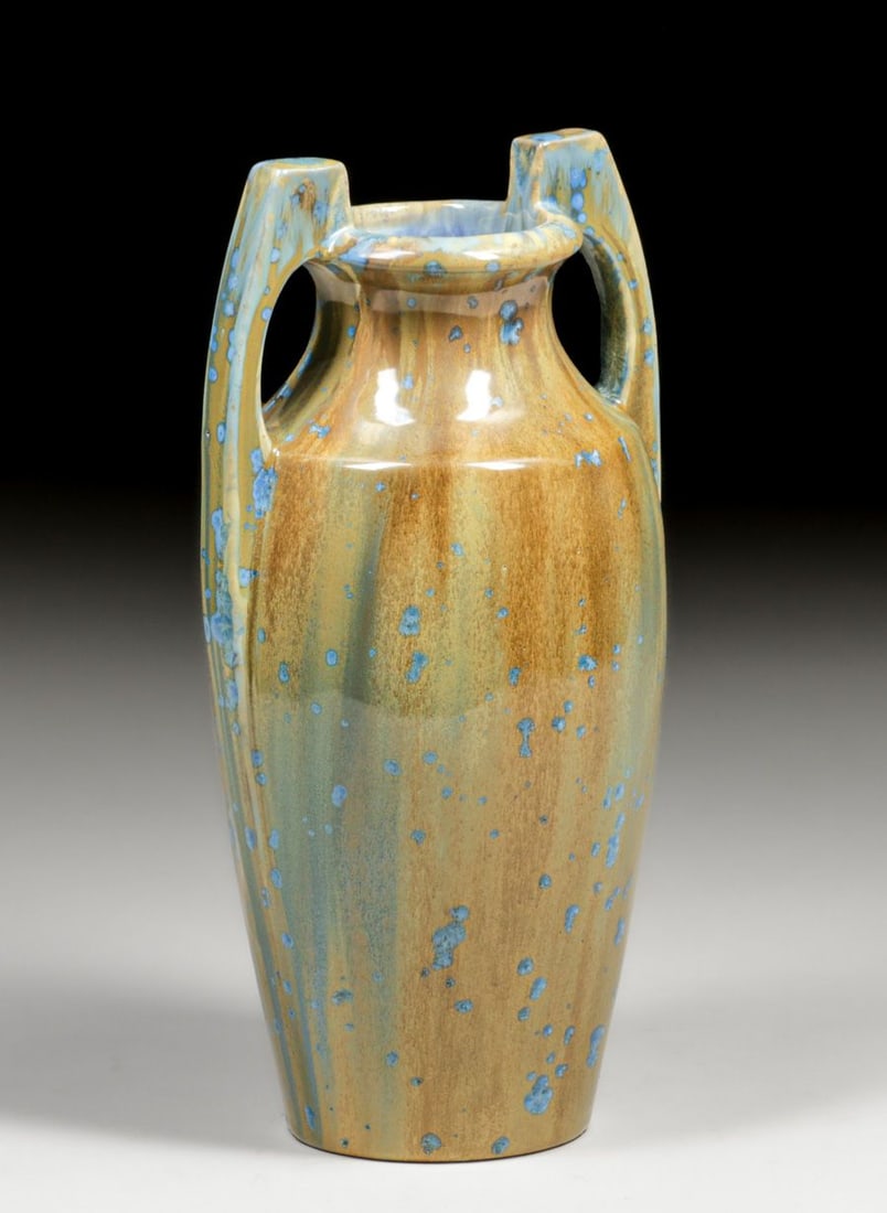 Pierrefonds – French Two-Handled Blue Crystalline Vase c1910 - 2